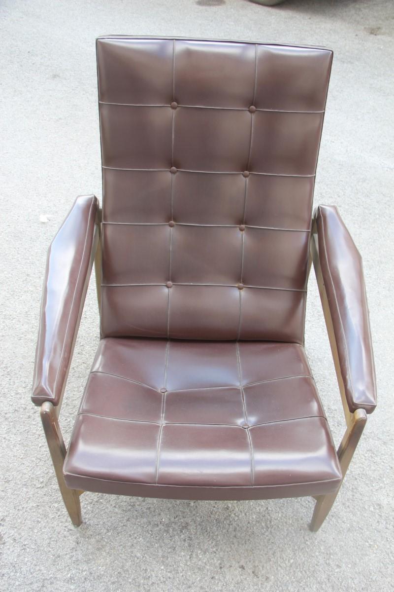 Mid-Century Modern Midcentury Minotti Armchair Brown Color Italian Design 1950 Faux Leather For Sale