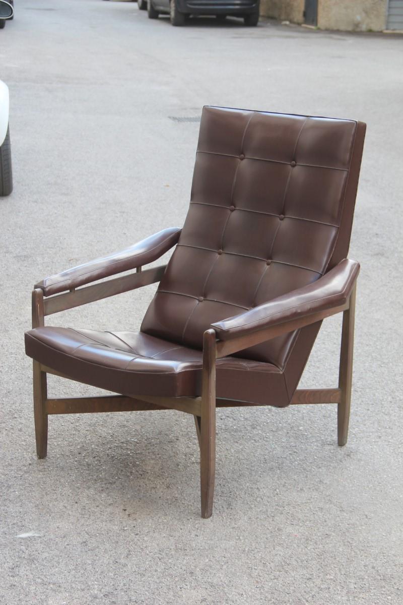 Mid-20th Century Midcentury Minotti Armchair Brown Color Italian Design 1950 Faux Leather For Sale