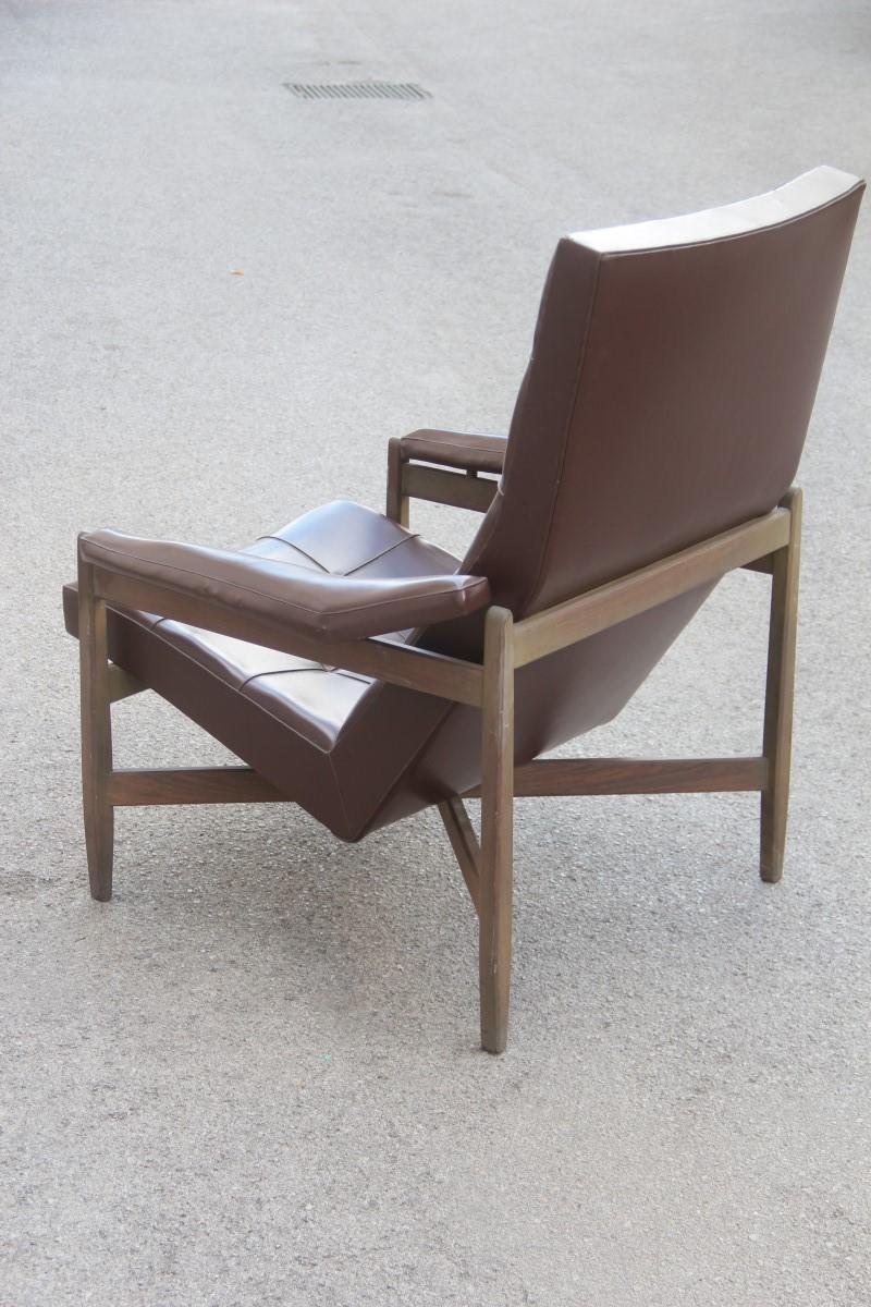 Midcentury Minotti Armchair Brown Color Italian Design 1950 Faux Leather For Sale 1