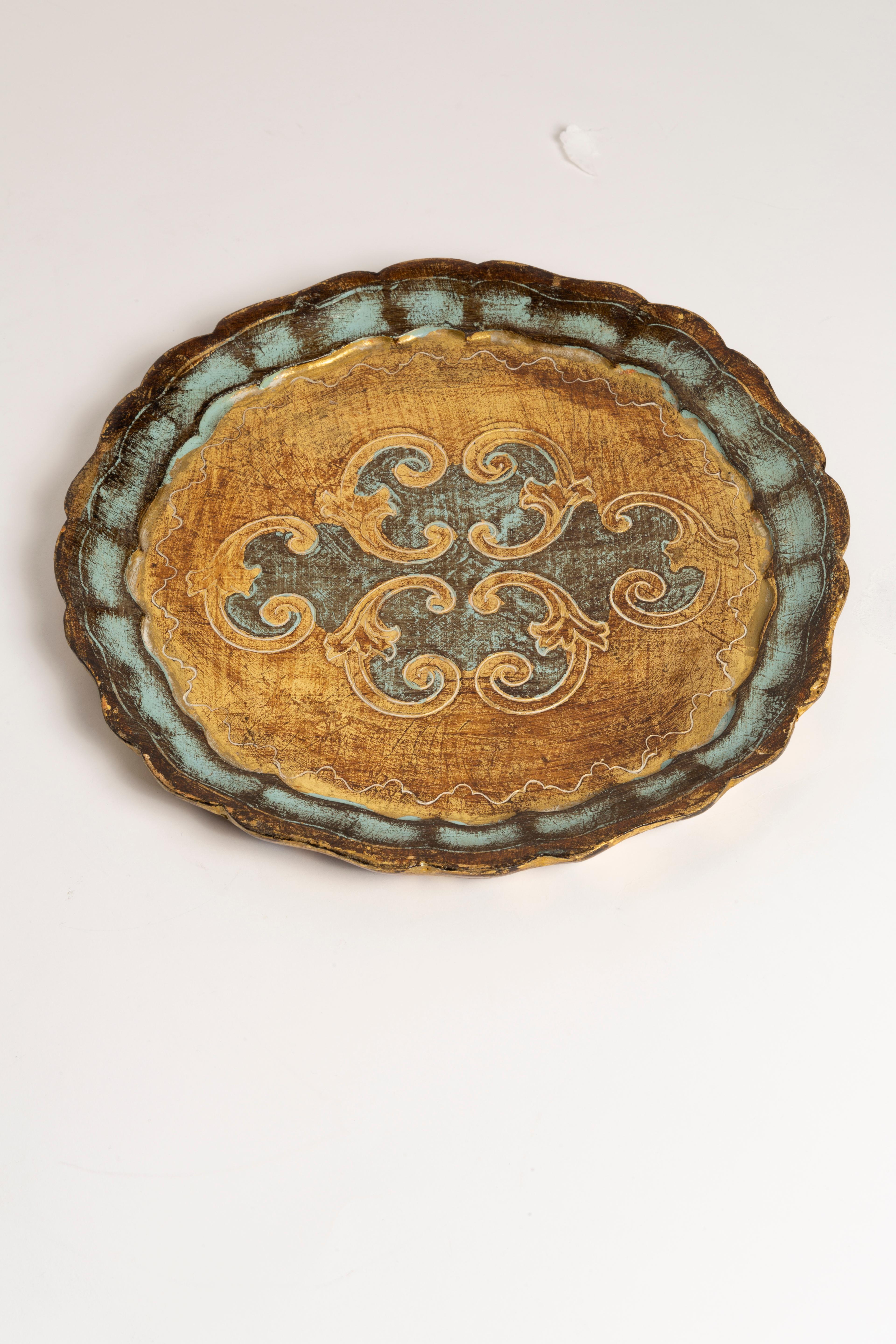 Midcentury Mint Green Decorative Wood Plate, Italy, 1960s For Sale 1