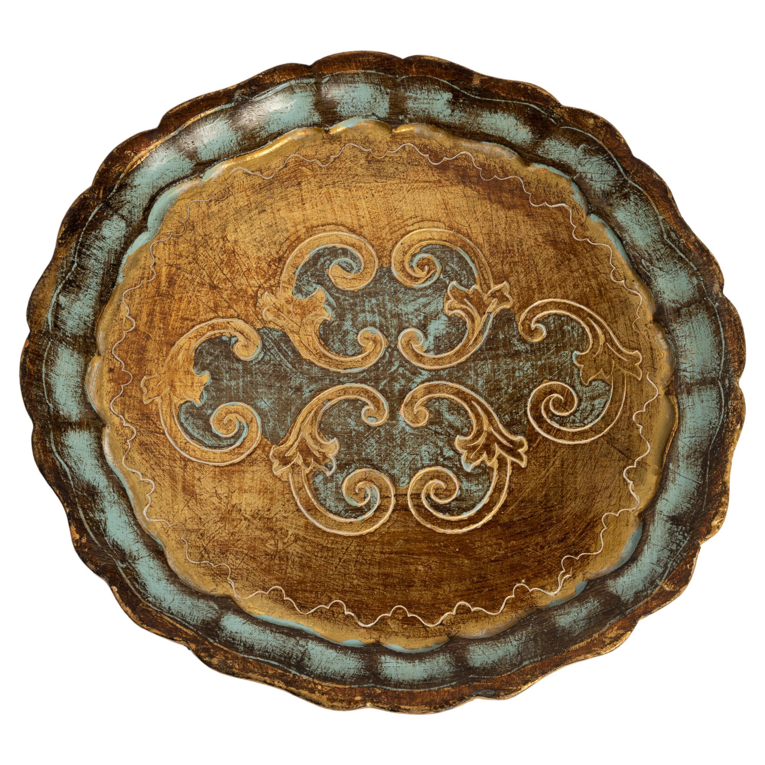 Midcentury Mint Green Decorative Wood Plate, Italy, 1960s For Sale