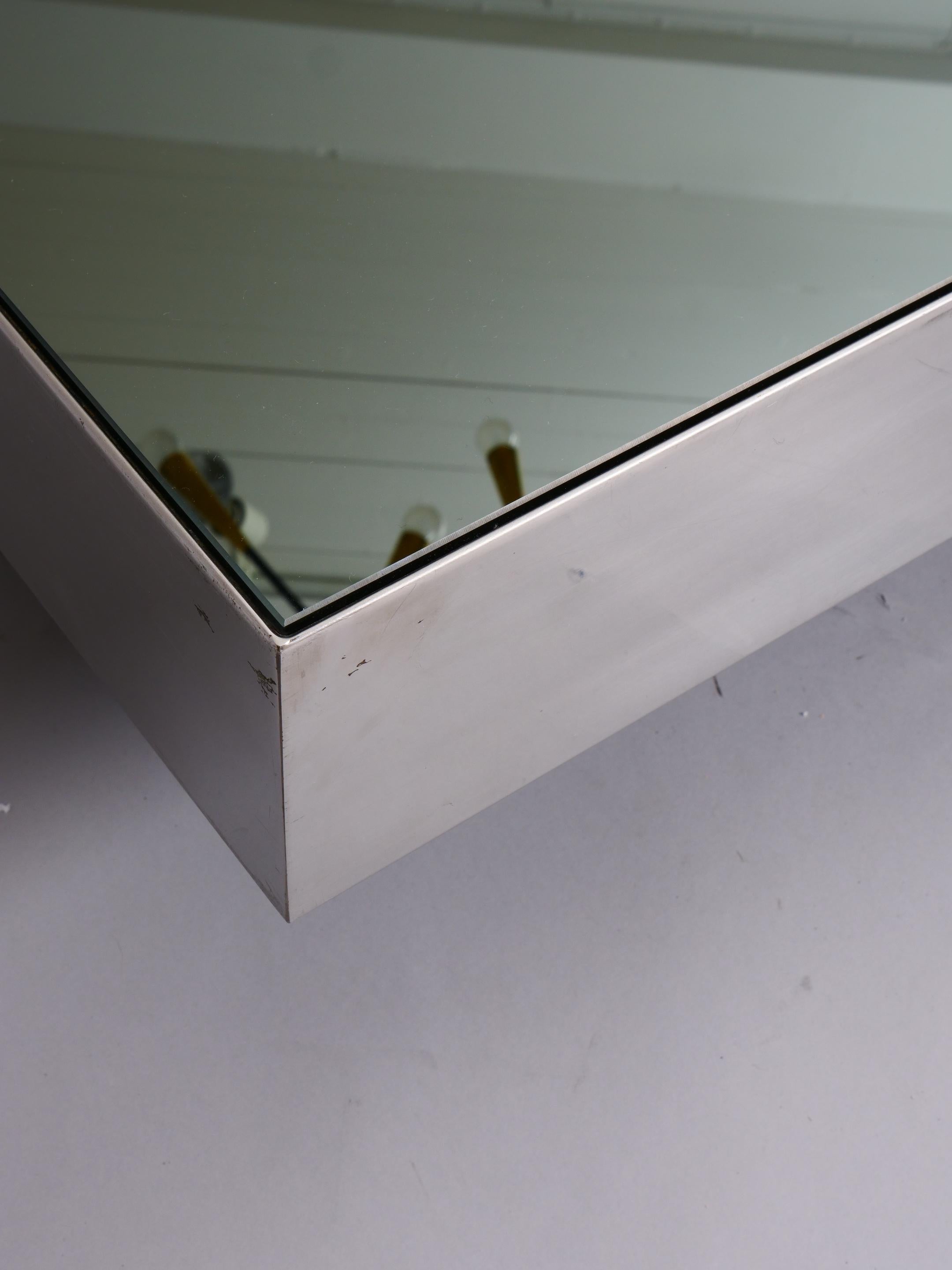 Mirror Mid century mirror and chrome square table for Cidue c1980 For Sale