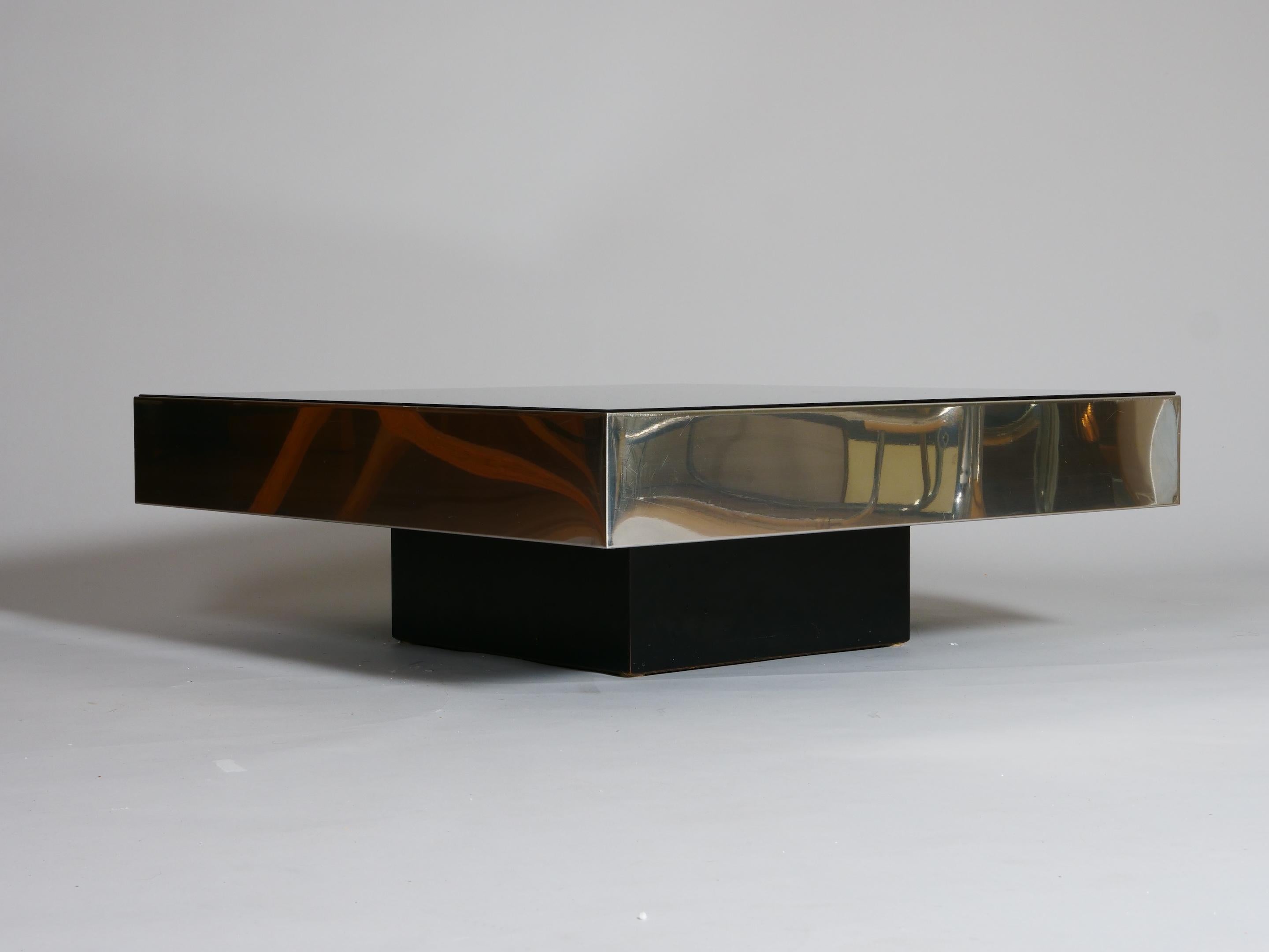 Mid century mirror and chrome square table for Cidue c1980 For Sale 2