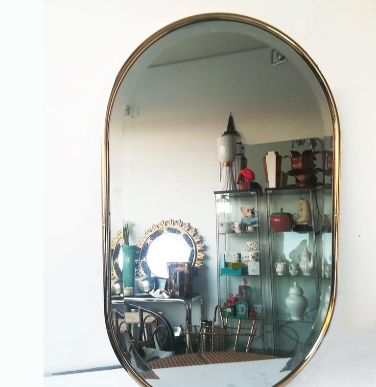 Mid-Century Modern Gold Steel  Mirror Minimalist for bathroom Beveled ,Mid-Century  For Sale