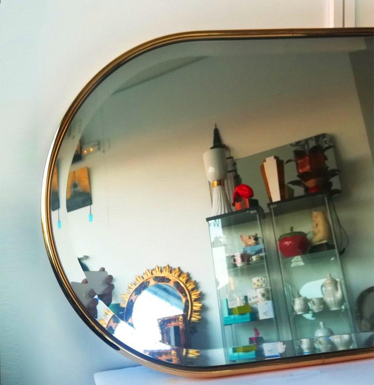   Mirror Gold Steel or Brass  Minimalist for bathroom Beveled ,Mid-Century  In Excellent Condition For Sale In Mombuey, Zamora