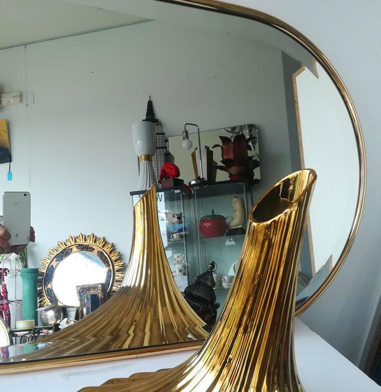 20th Century   Mirror Gold Steel or Brass  Minimalist for bathroom Beveled ,Mid-Century  For Sale