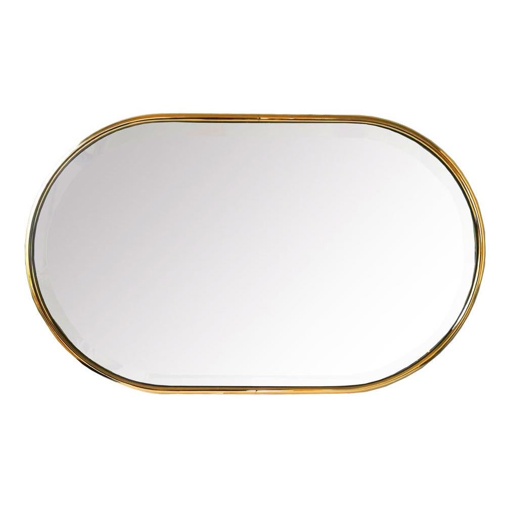   Miroir en acier ou en laiton doré  Minimaliste pour salle de bains biseautée, milieu du siècle dernier 