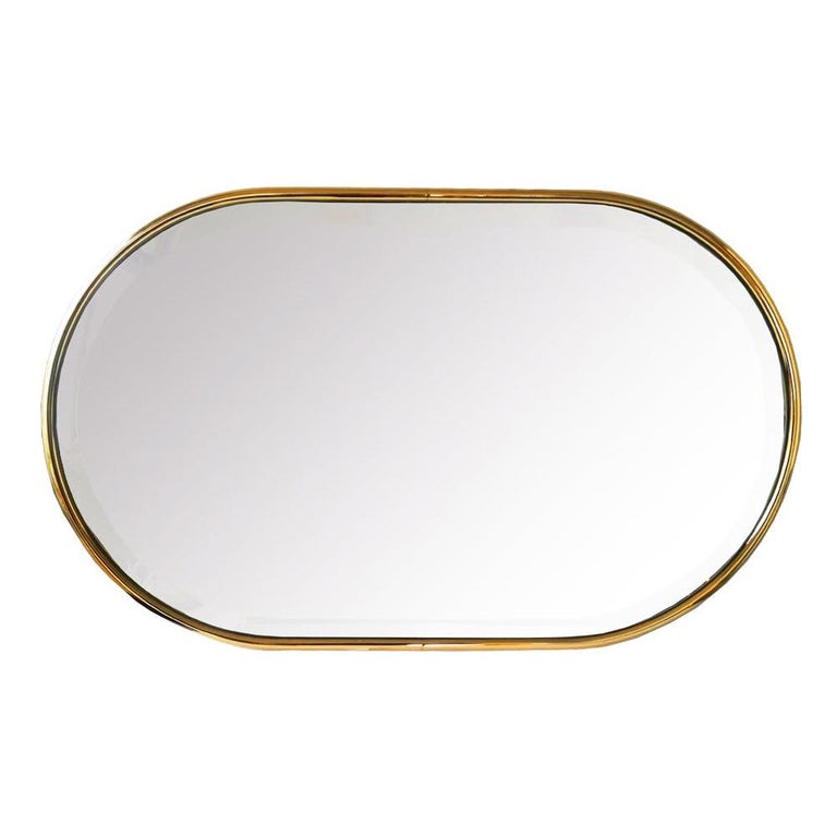   Mirror Gold Steel or Brass  Minimalist for bathroom Beveled ,Mid-Century  For Sale