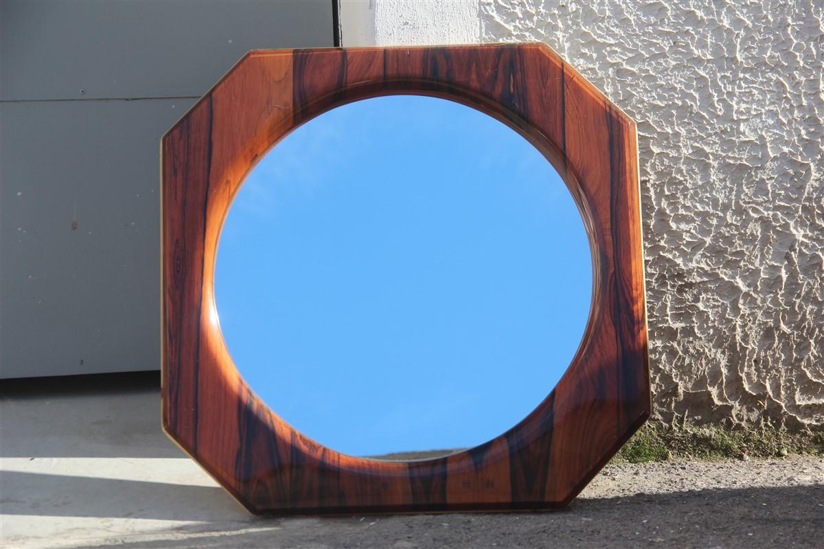 Mid-Century moderno Specchio di metà secolo in palissandro ottagonale, design italiano stile Sormani, 1950 in vendita