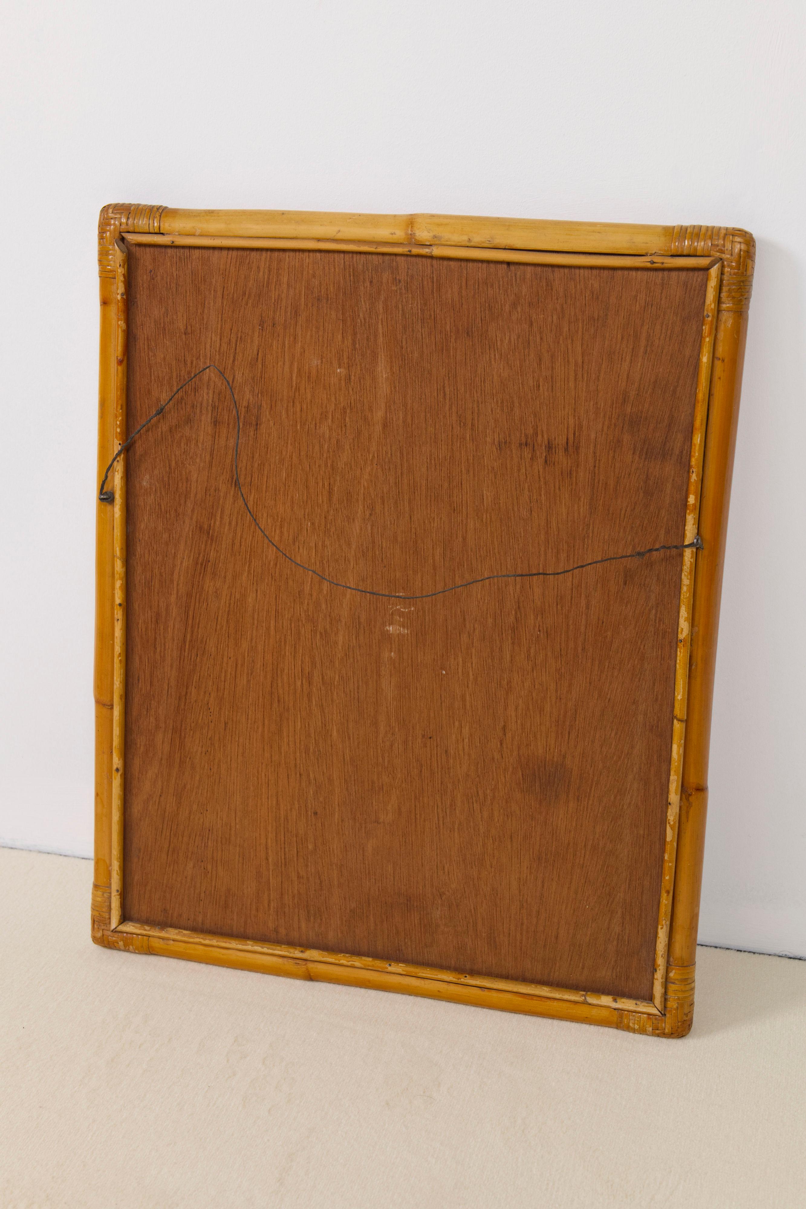 Mid-Century Mirror in Rattan and Bamboo, Italy 1970s For Sale 3