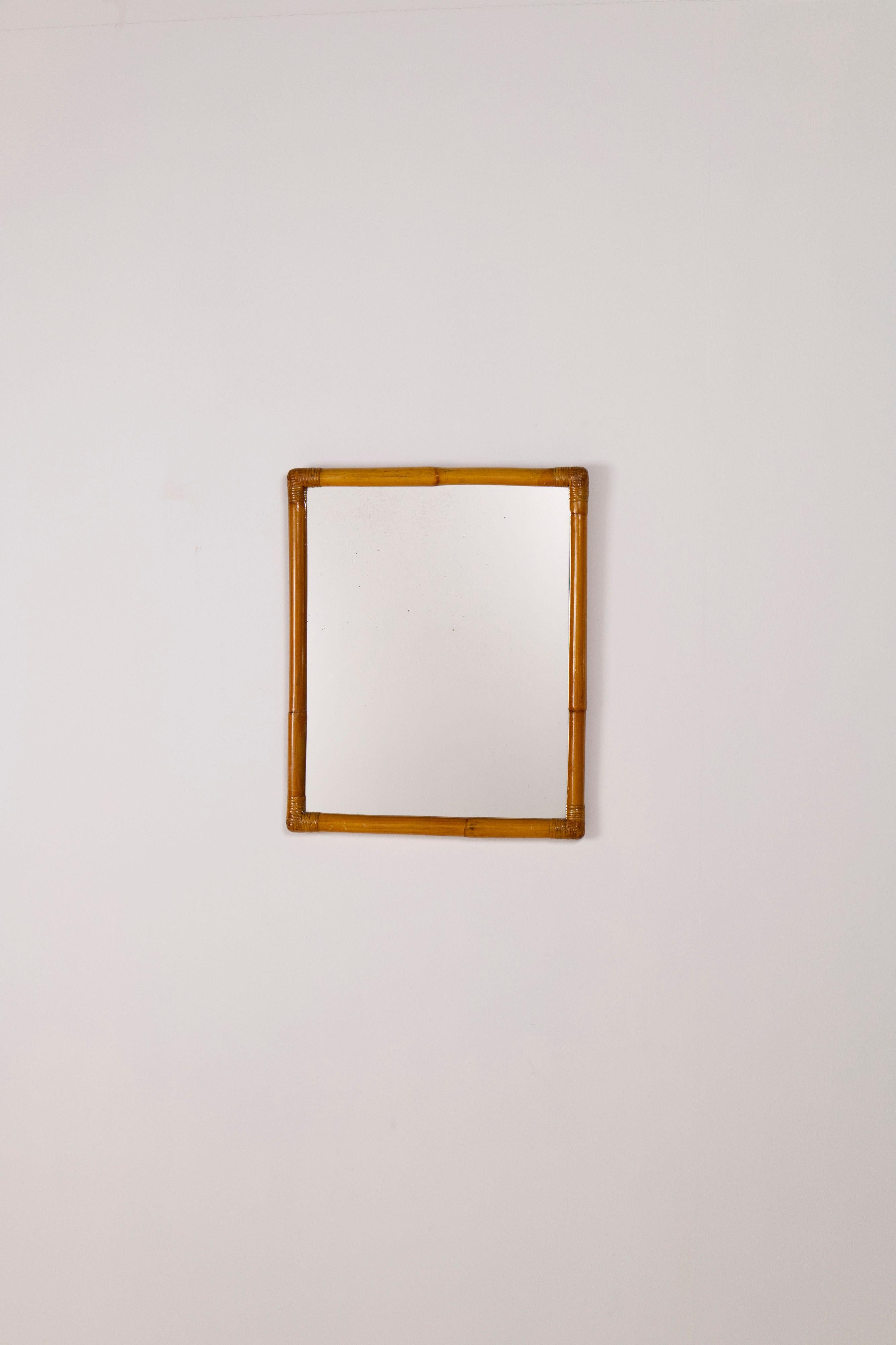 Mid-Century Modern Mid-Century Mirror in Rattan and Bamboo, Italy 1970s For Sale