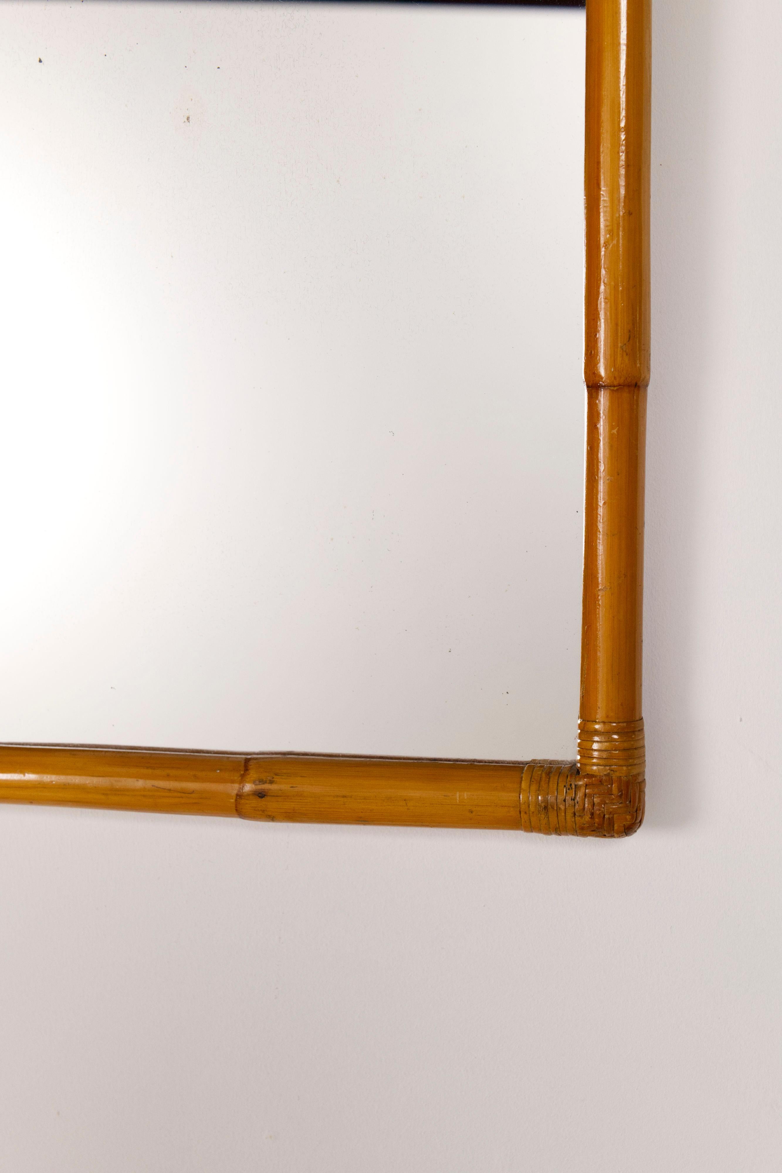Italian Mid-Century Mirror in Rattan and Bamboo, Italy 1970s For Sale