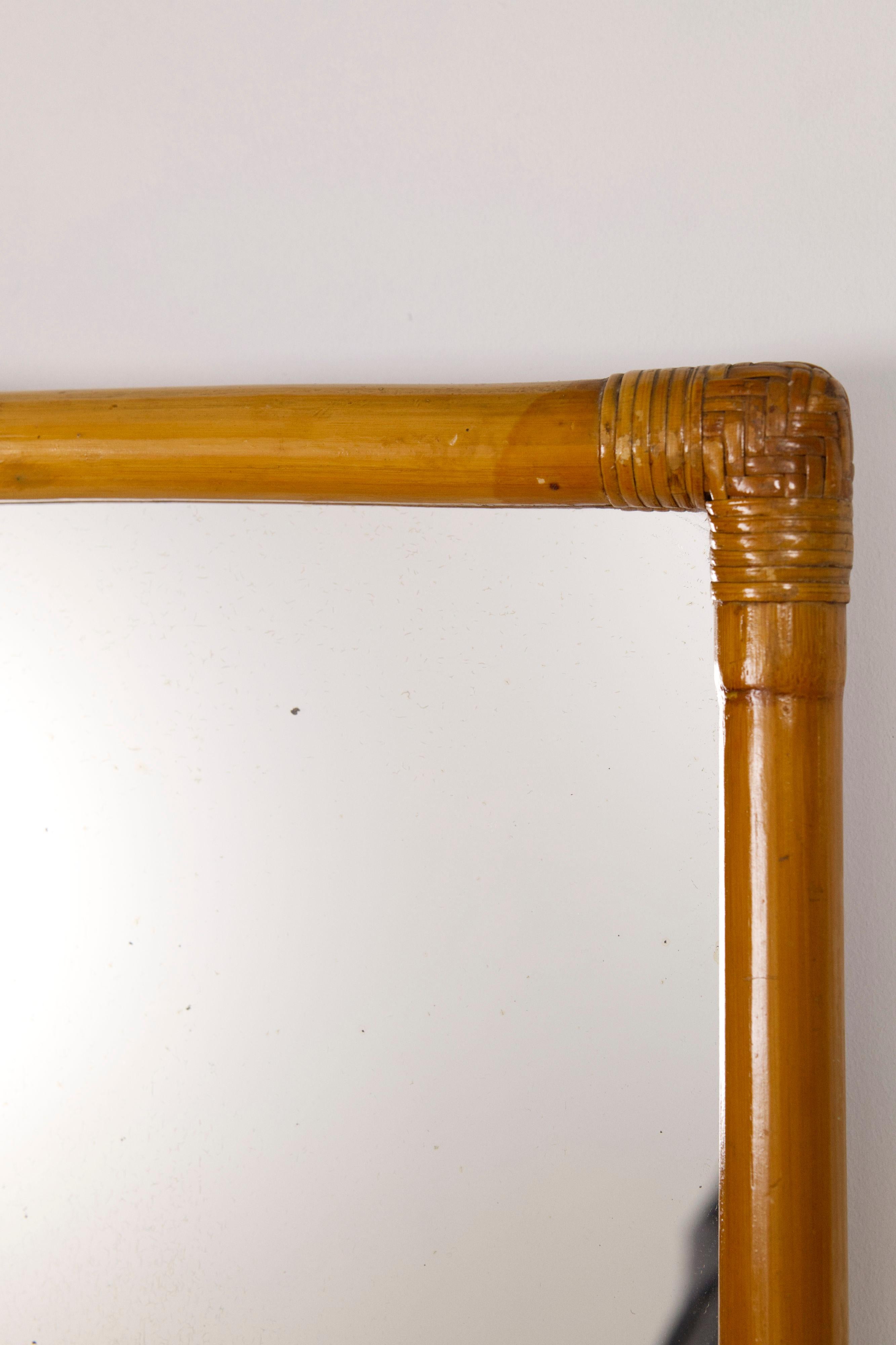 Hand-Woven Mid-Century Mirror in Rattan and Bamboo, Italy 1970s For Sale