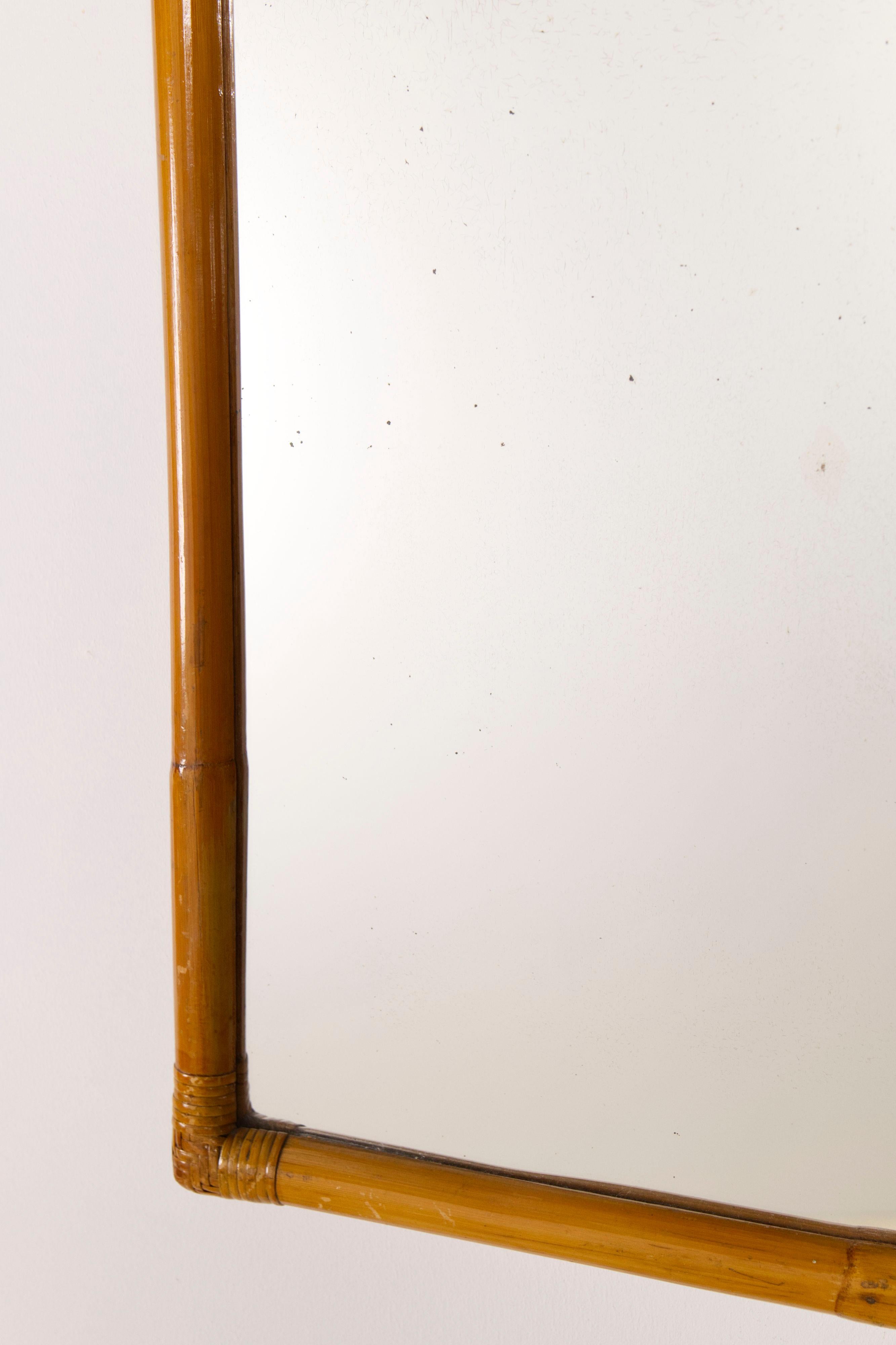 Late 20th Century Mid-Century Mirror in Rattan and Bamboo, Italy 1970s For Sale