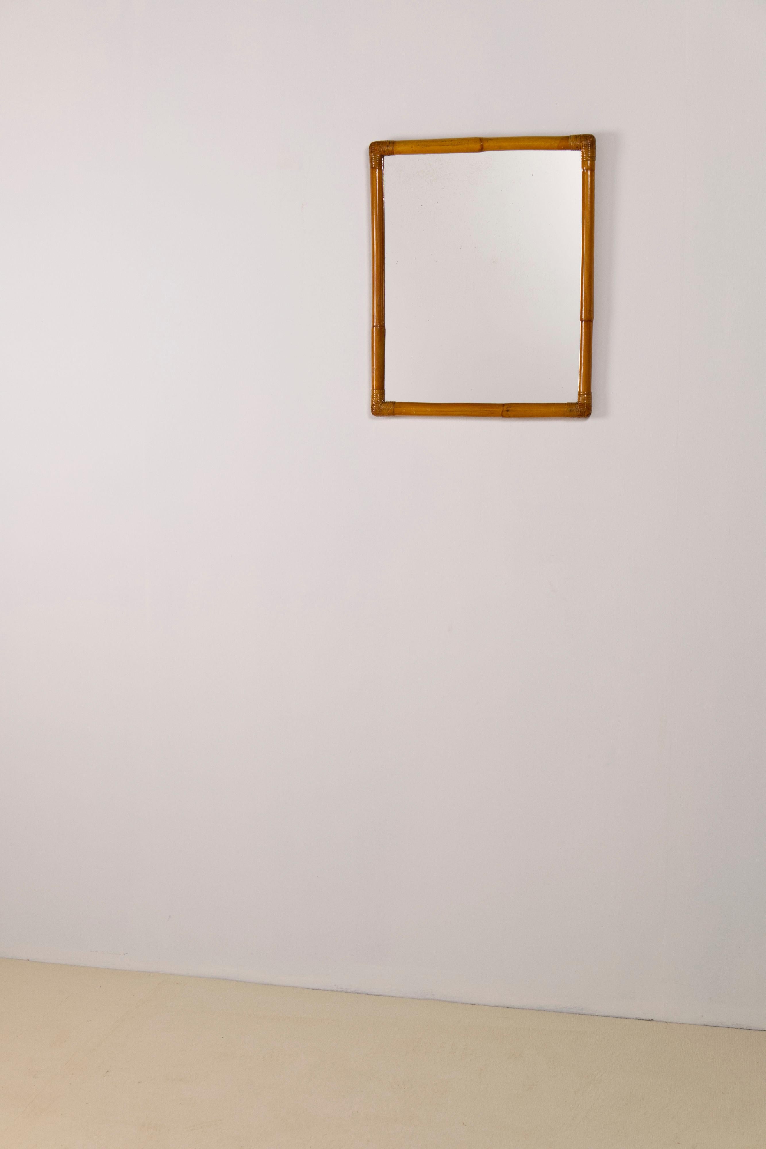 Mid-Century Mirror in Rattan and Bamboo, Italy 1970s For Sale 1