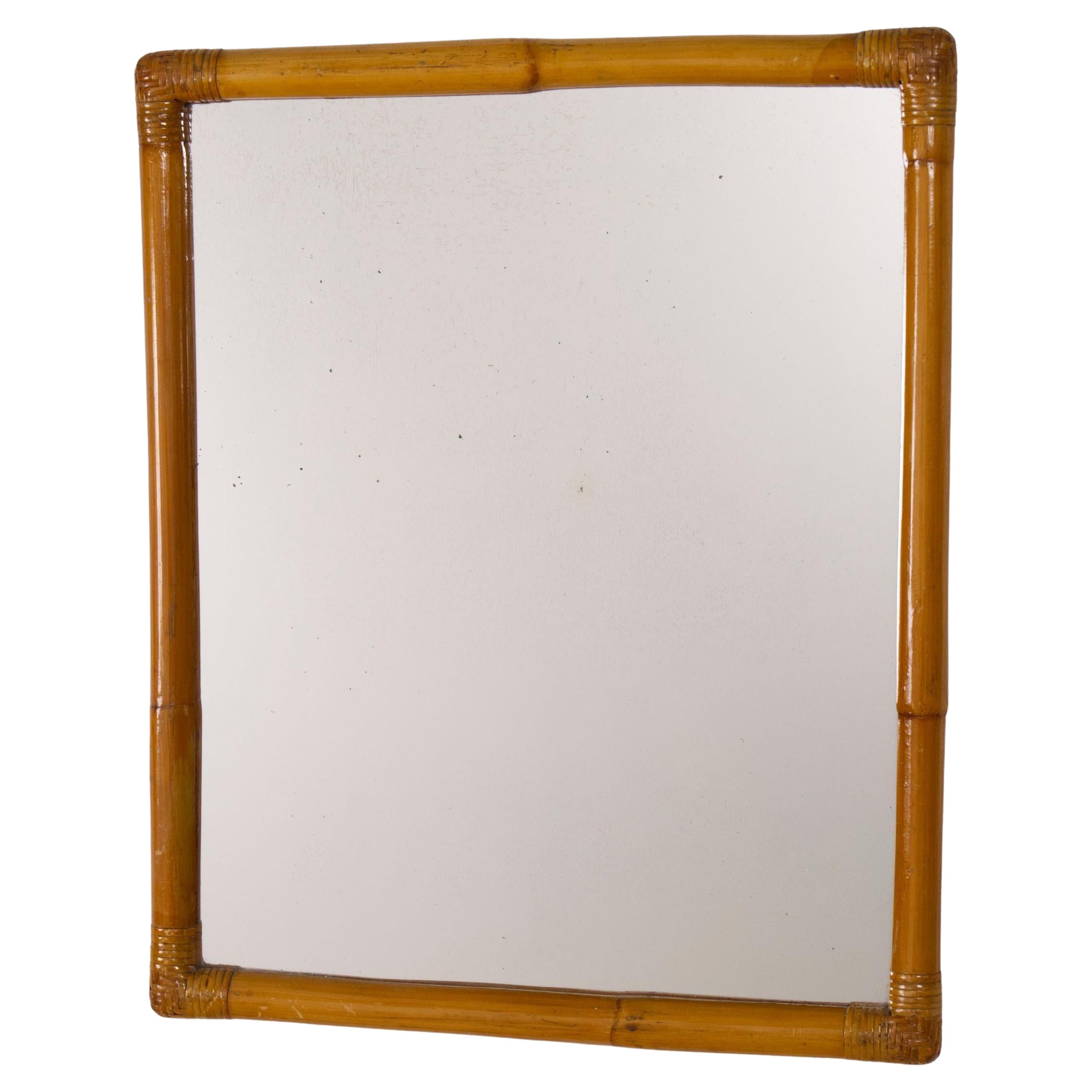 Mid-Century Mirror in Rattan and Bamboo, Italy 1970s For Sale