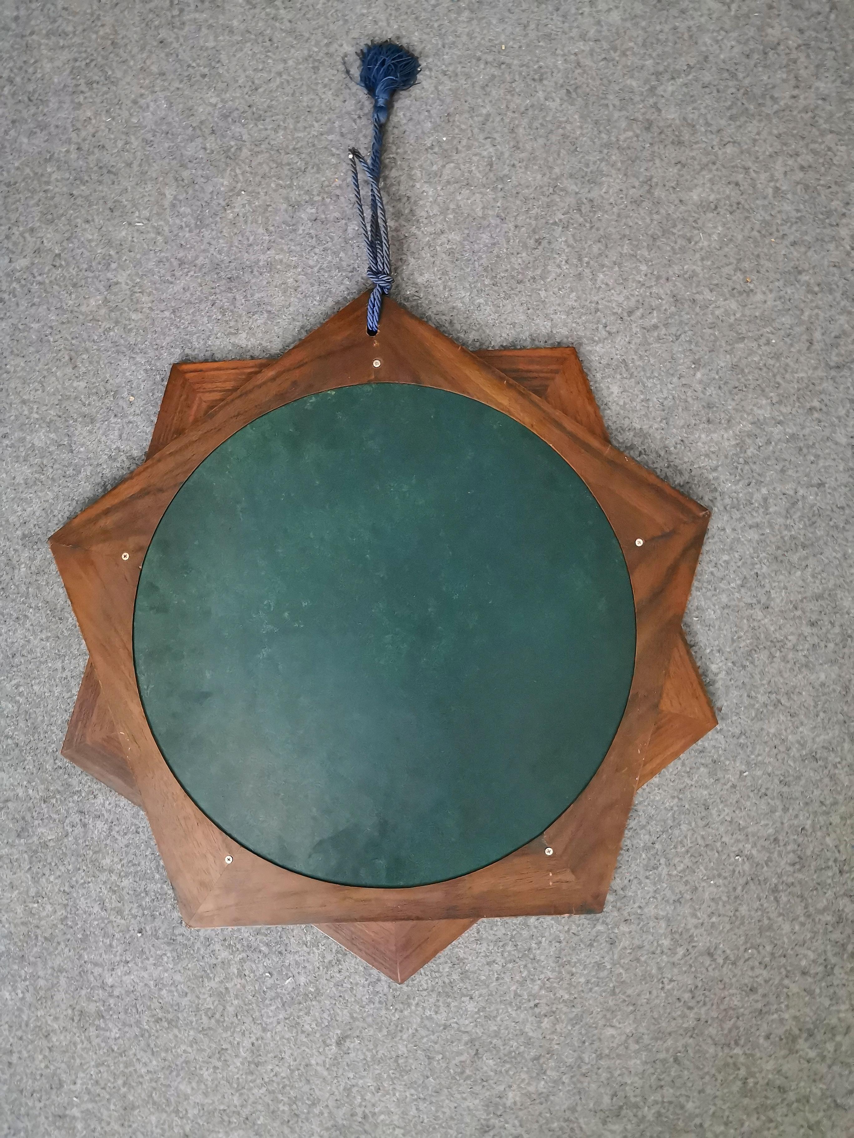 Rope Midcentury Mirror in Rosewood at 10-Pointed Star Shape, Italian Design, 1970s