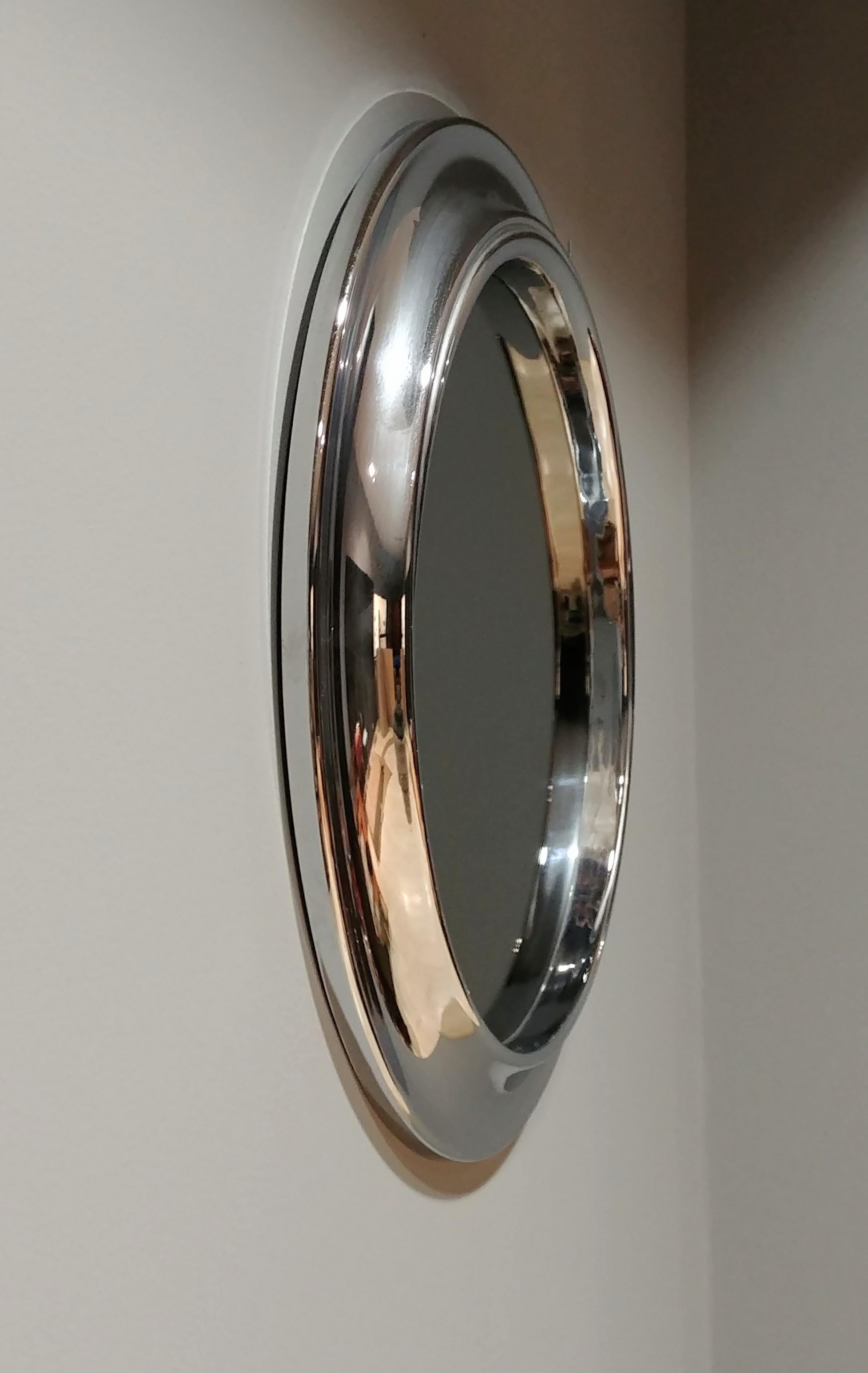 Mid-Century Modern Midcentury Mirror Round in Chromed Aluminum, 1970s, Italy