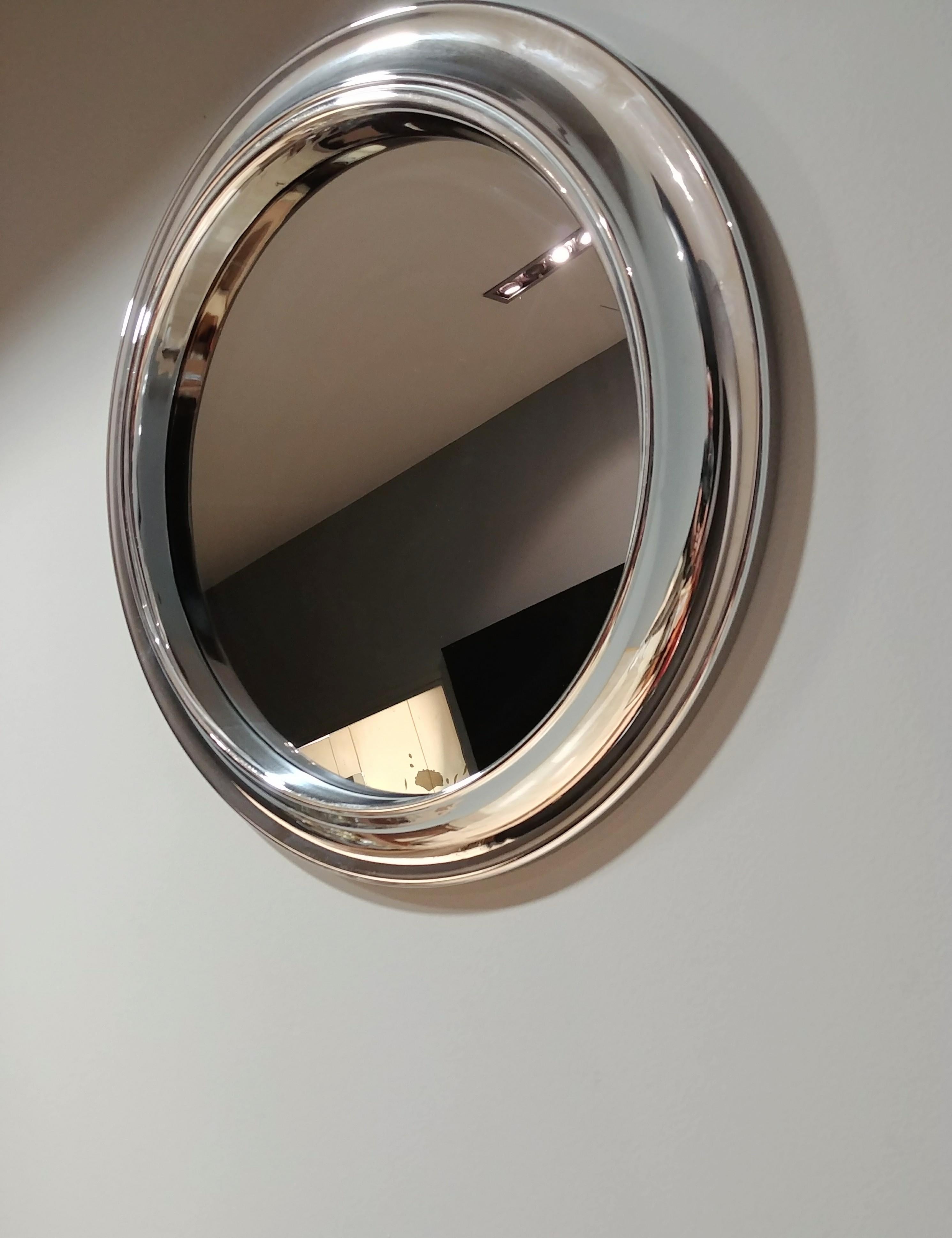 Italian Midcentury Mirror Round in Chromed Aluminum, 1970s, Italy