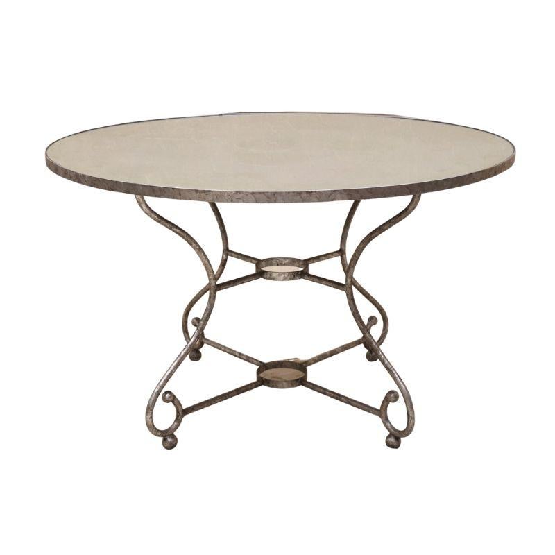 20th Century Mid Century Mirror Top Round Dining Table With Steel Base For Sale
