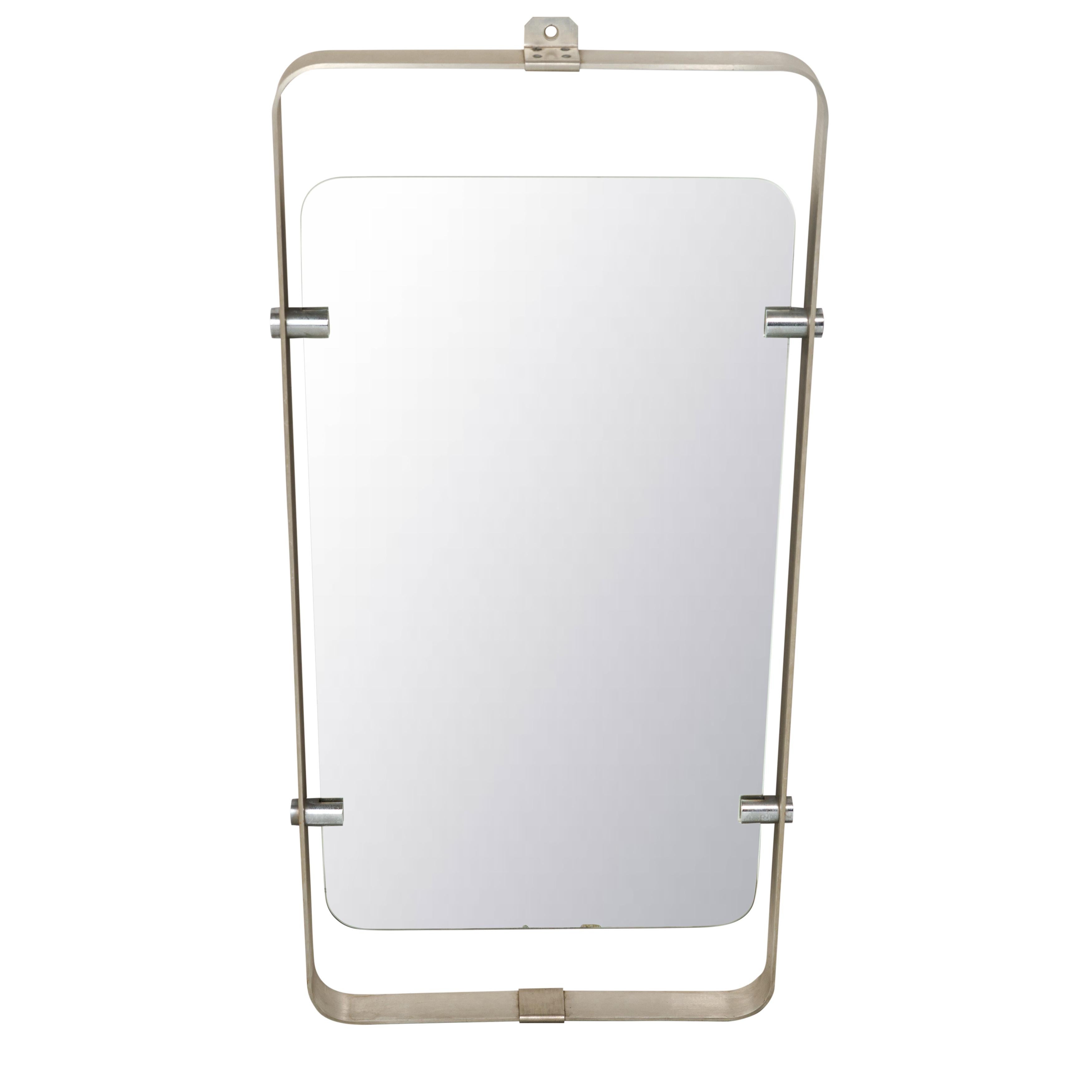 Mid Century Mirror with Brushed Aluminum Frame. Nice design. Great condition. 


