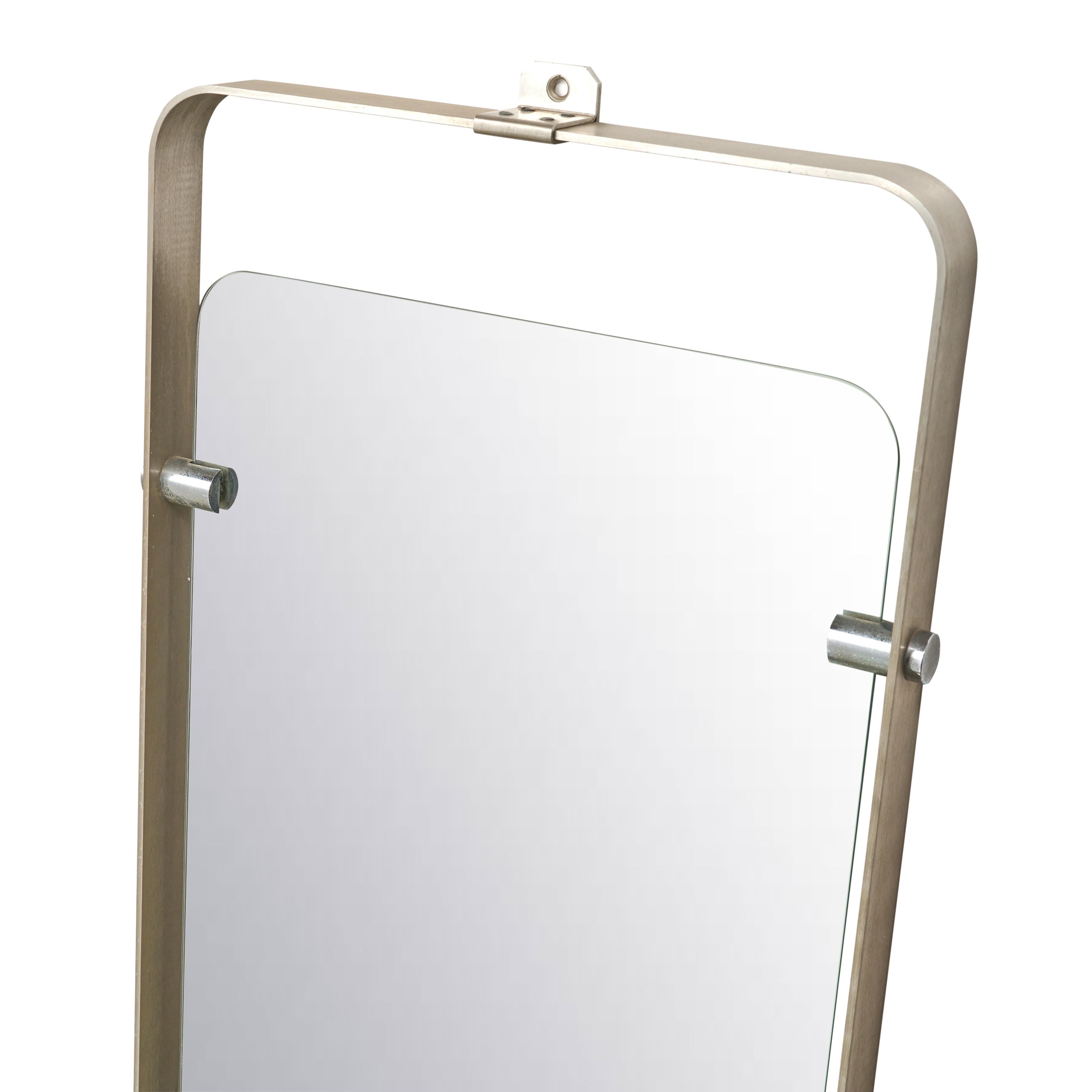 Italian Mid Century Mirror with Brushed Aluminum Frame For Sale
