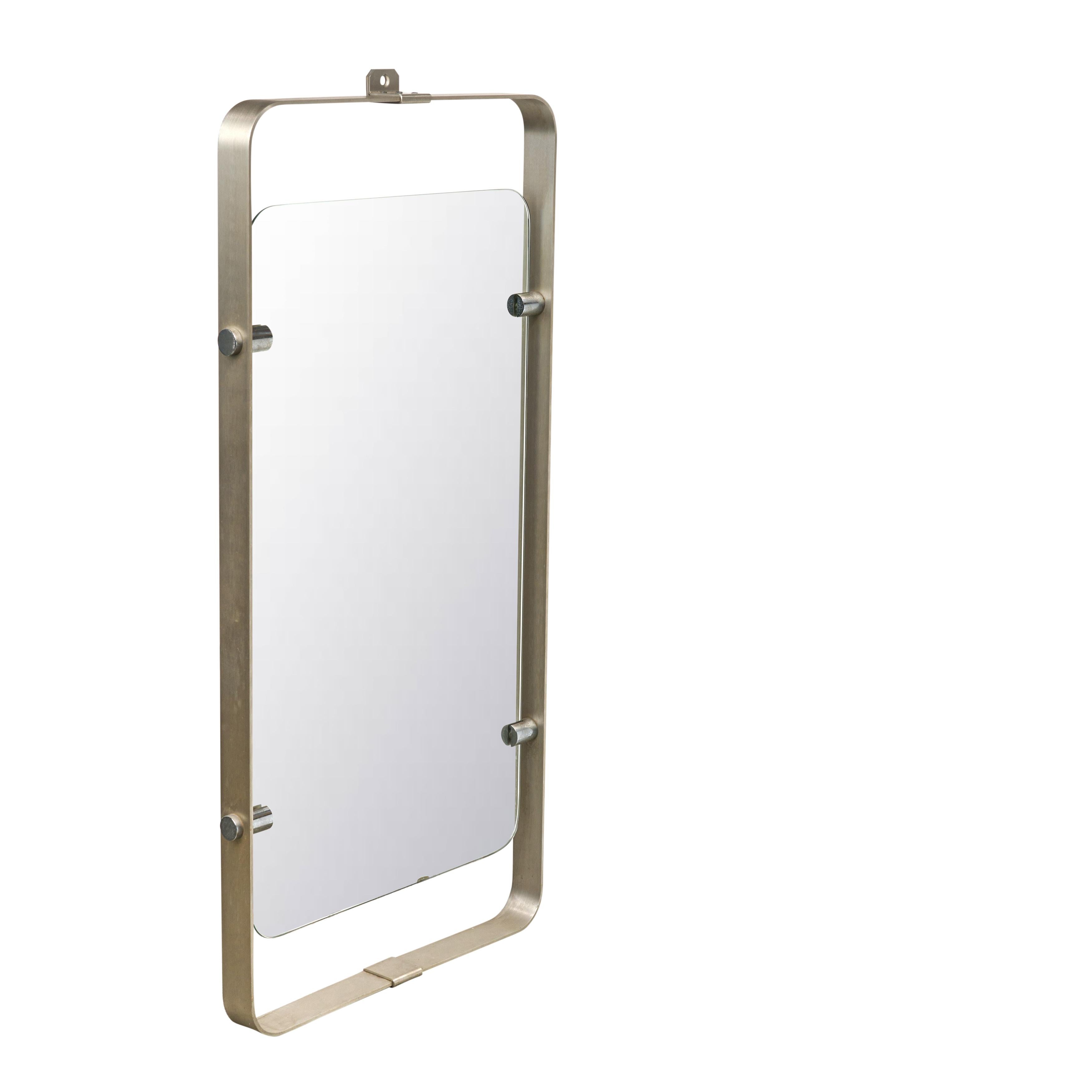 Mid Century Mirror with Brushed Aluminum Frame In Good Condition For Sale In Chicago, IL