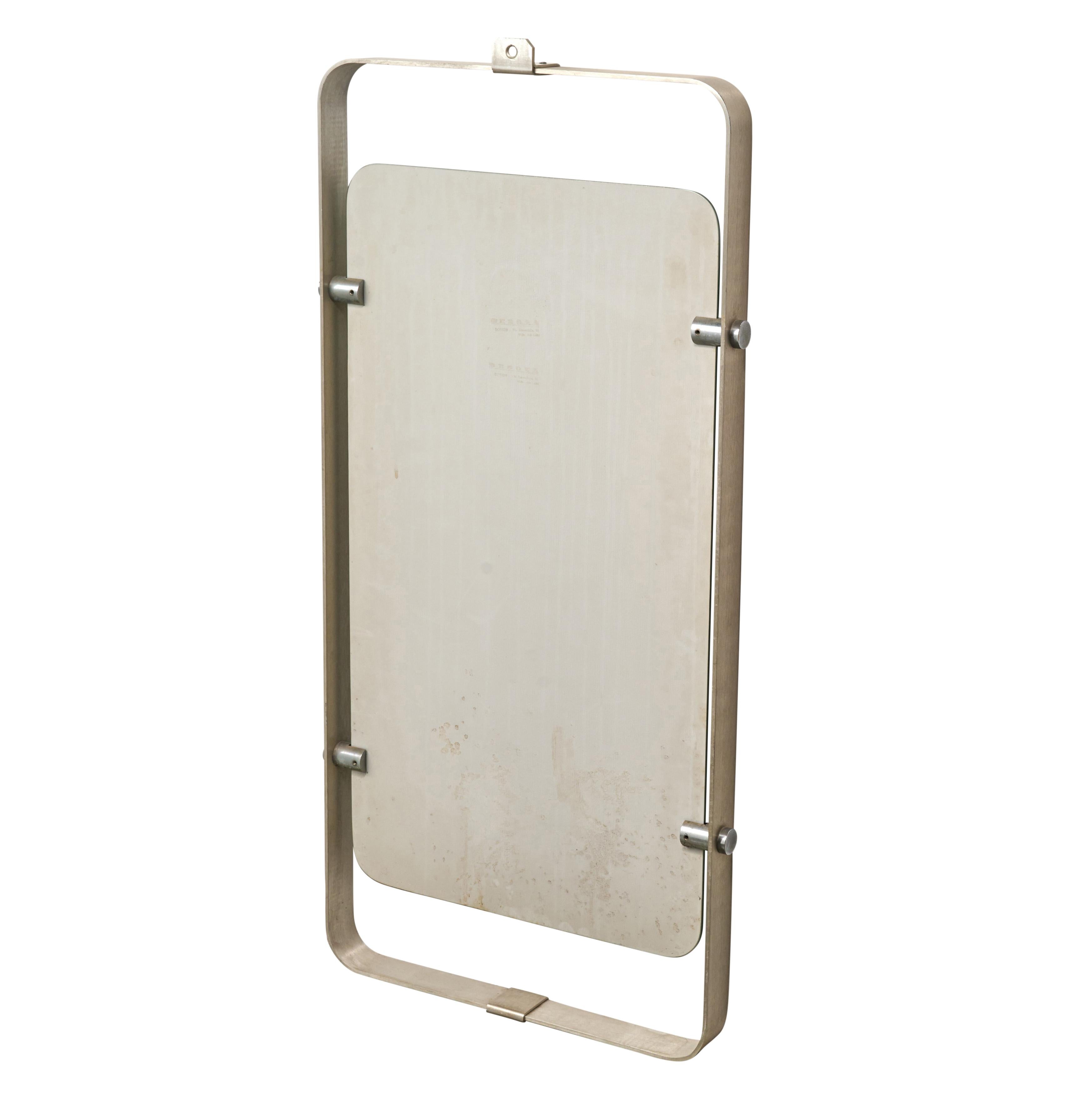 Late 20th Century Mid Century Mirror with Brushed Aluminum Frame For Sale