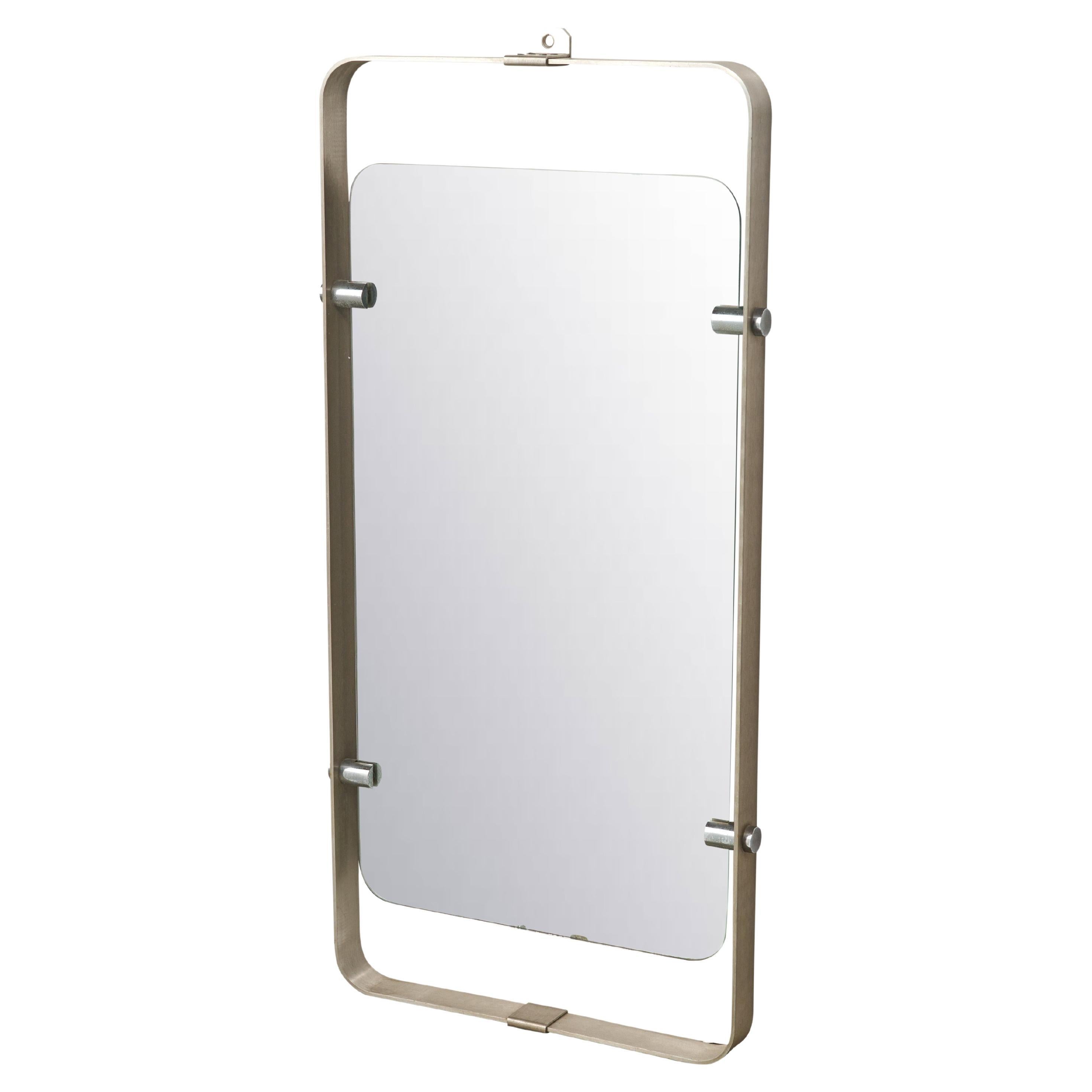 Mid Century Mirror with Brushed Aluminum Frame For Sale