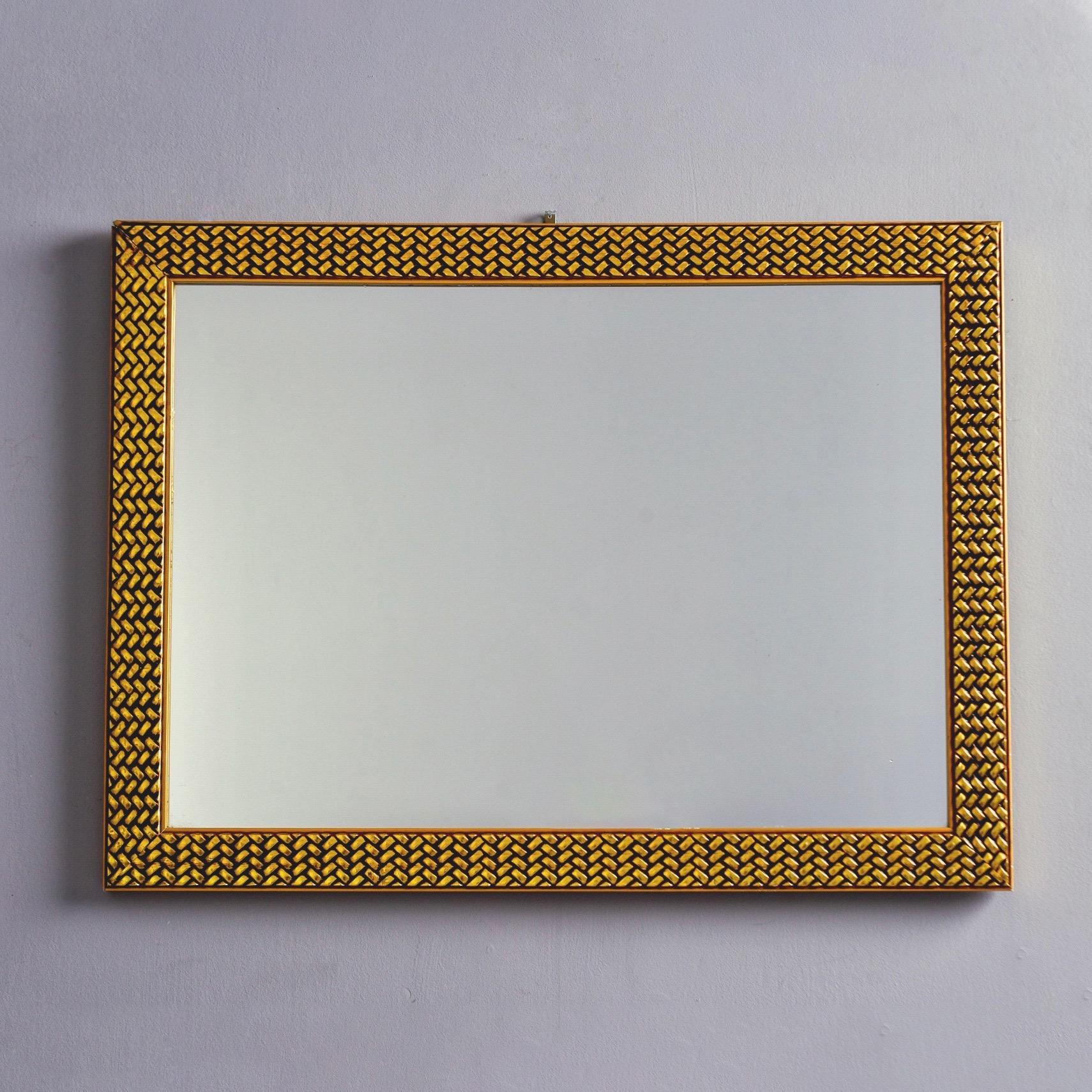 Mid-Century Modern Midcentury Mirror with Woven Texture Gilded Finish Frame