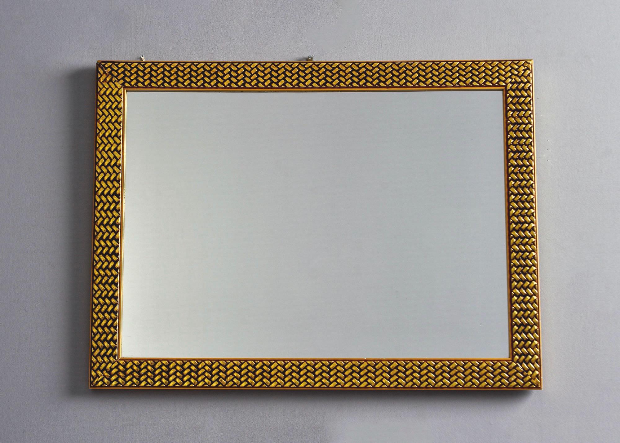 European Midcentury Mirror with Woven Texture Gilded Finish Frame