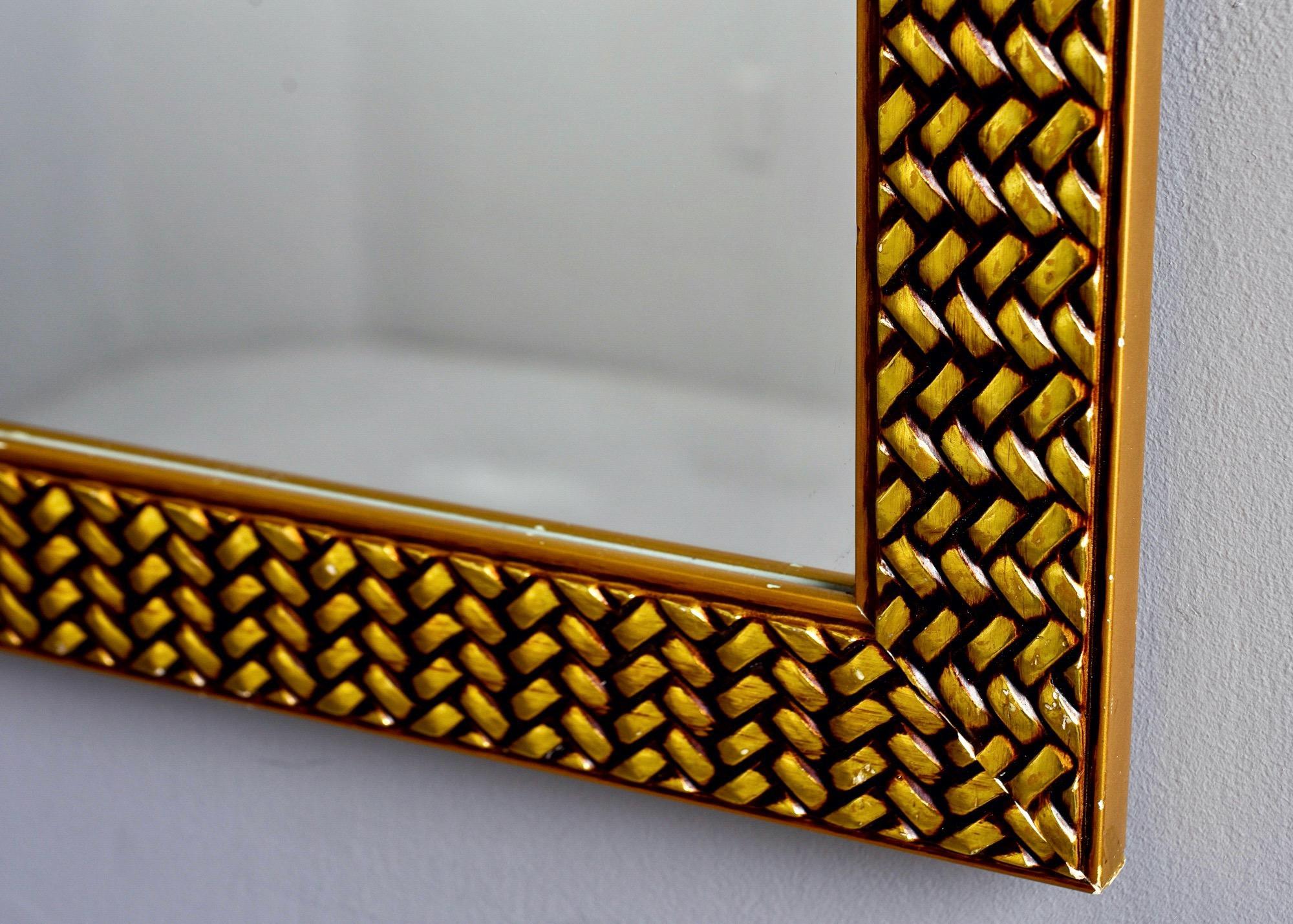 Midcentury Mirror with Woven Texture Gilded Finish Frame In Good Condition In Troy, MI