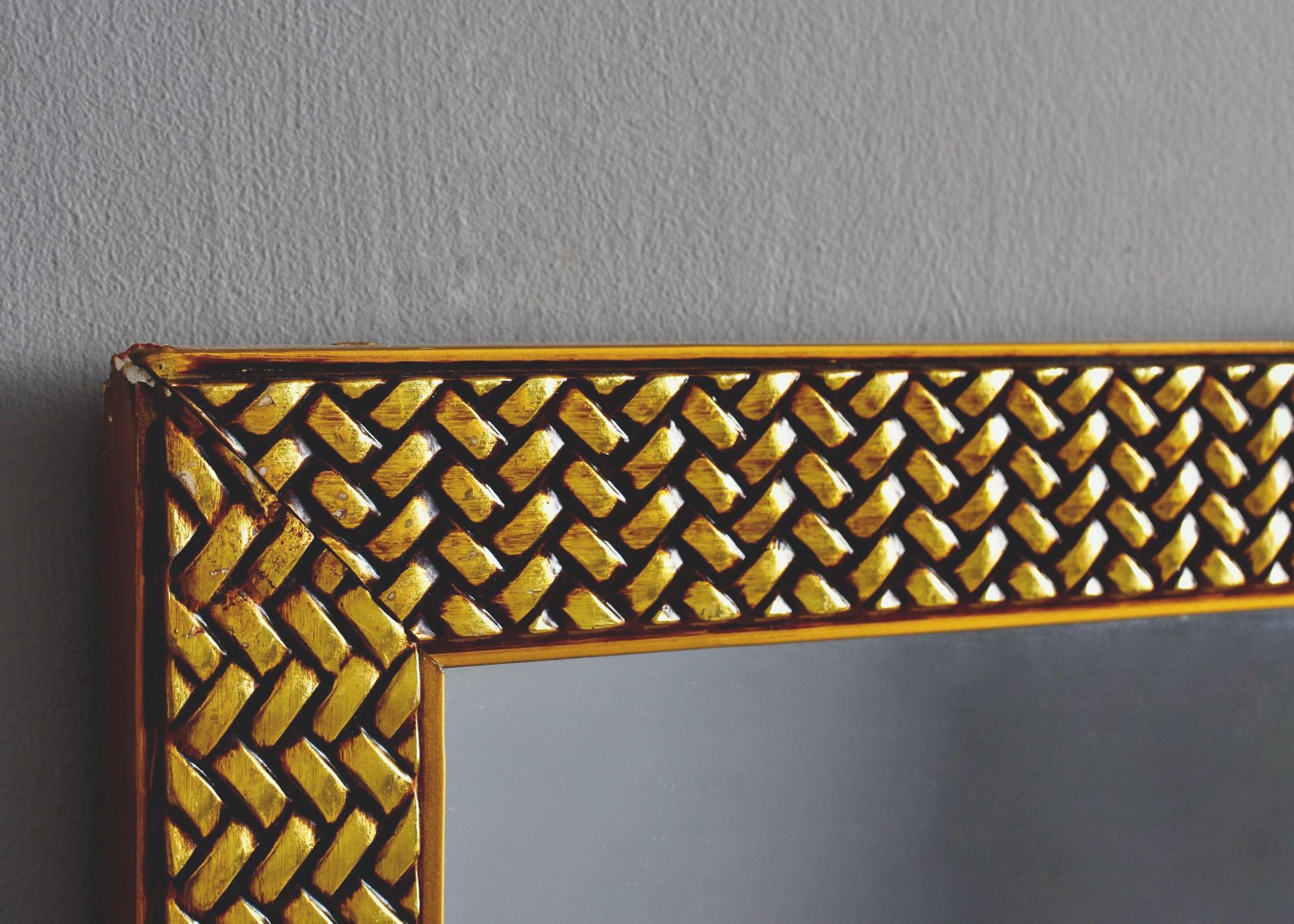 20th Century Midcentury Mirror with Woven Texture Gilded Finish Frame