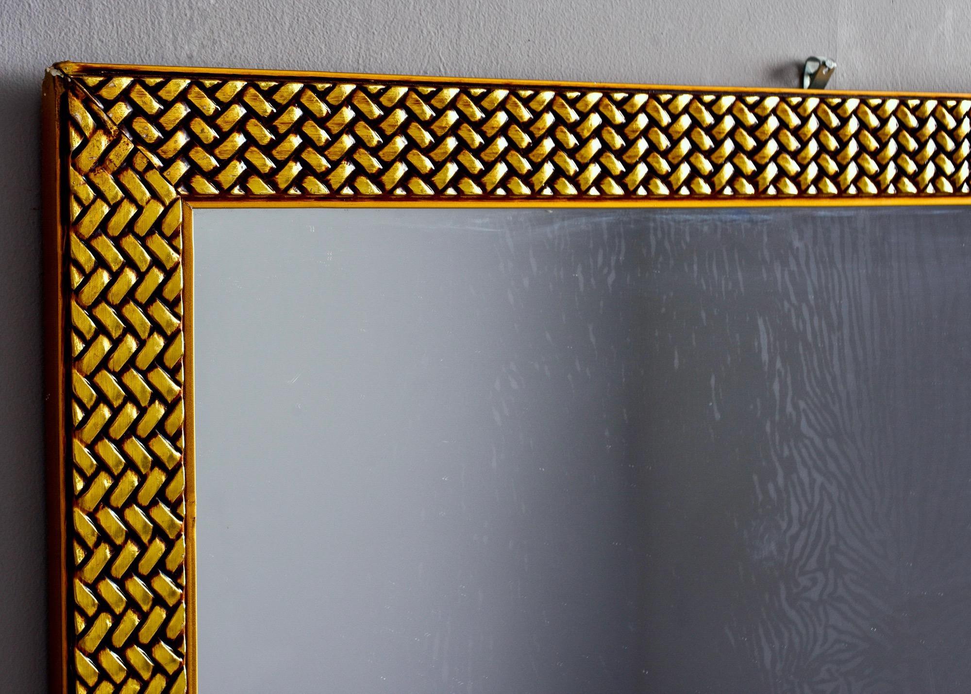 Gesso Midcentury Mirror with Woven Texture Gilded Finish Frame