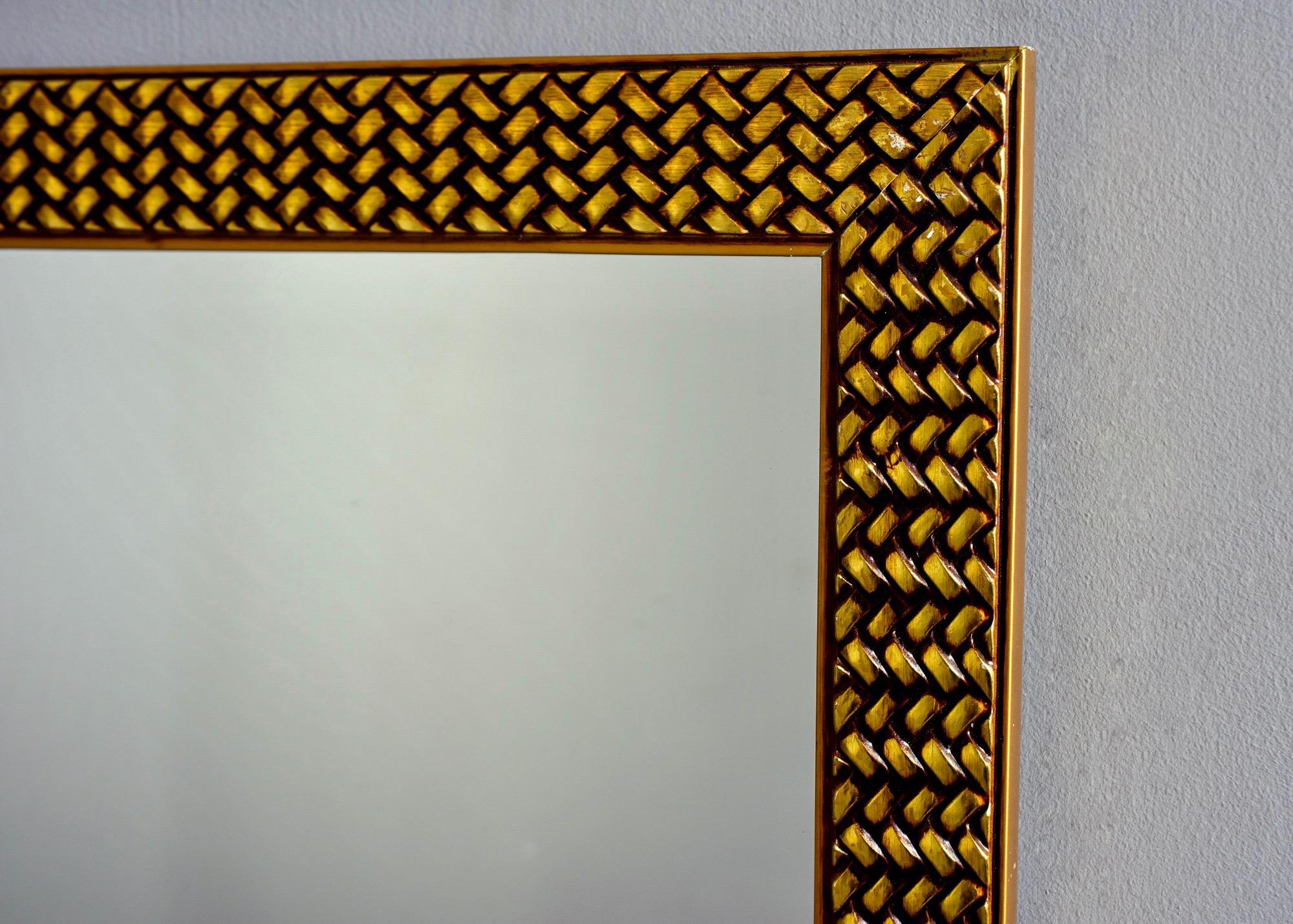 Midcentury Mirror with Woven Texture Gilded Finish Frame 1
