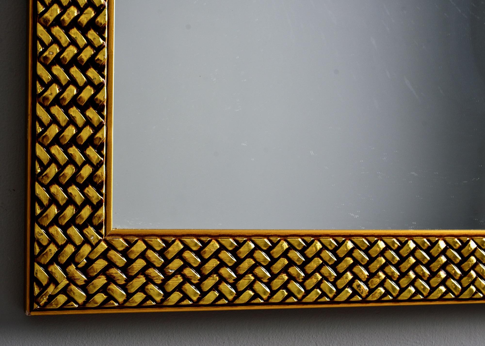 Midcentury Mirror with Woven Texture Gilded Finish Frame 2
