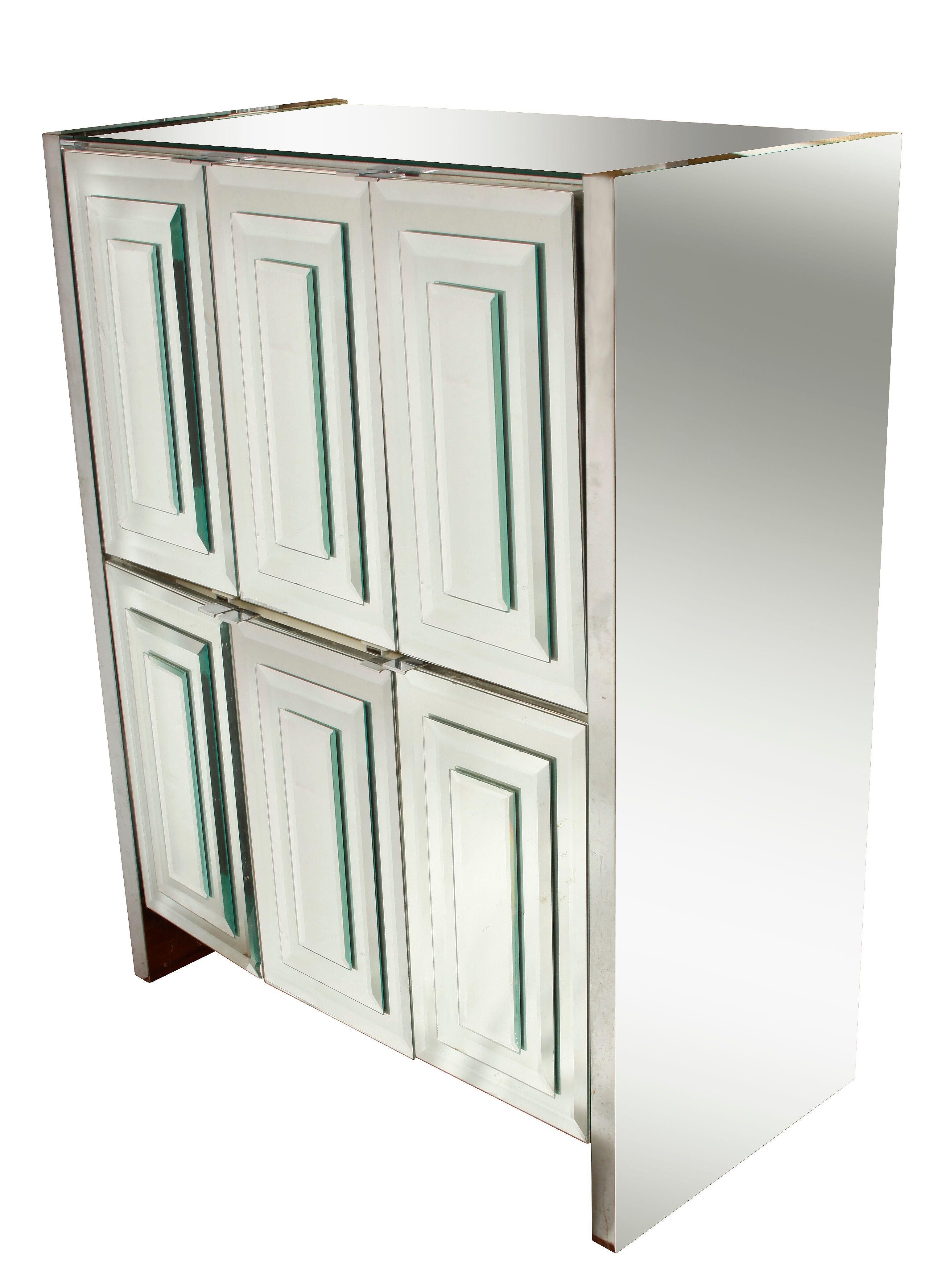 Midcentury mirrored cabinet, six doors.