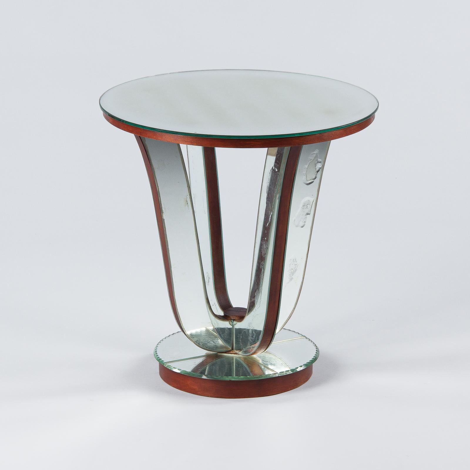 Midcentury Mirrored Venetian Glass Side Table, France, 1950s 3