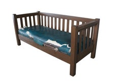 Mid Century Mission Arts & Crafts Oak Slat Back Sofa Settle Craftsman 72"