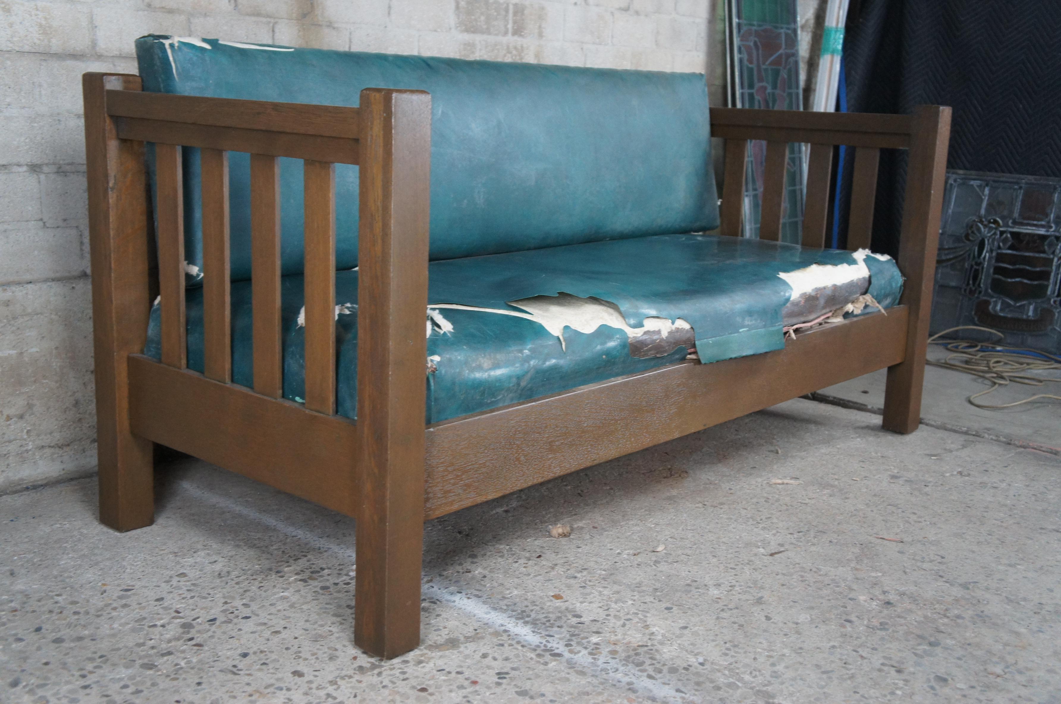Upholstery Mid Century Mission Arts & Crafts Oak Slat Back Sofa Settle Craftsman 72