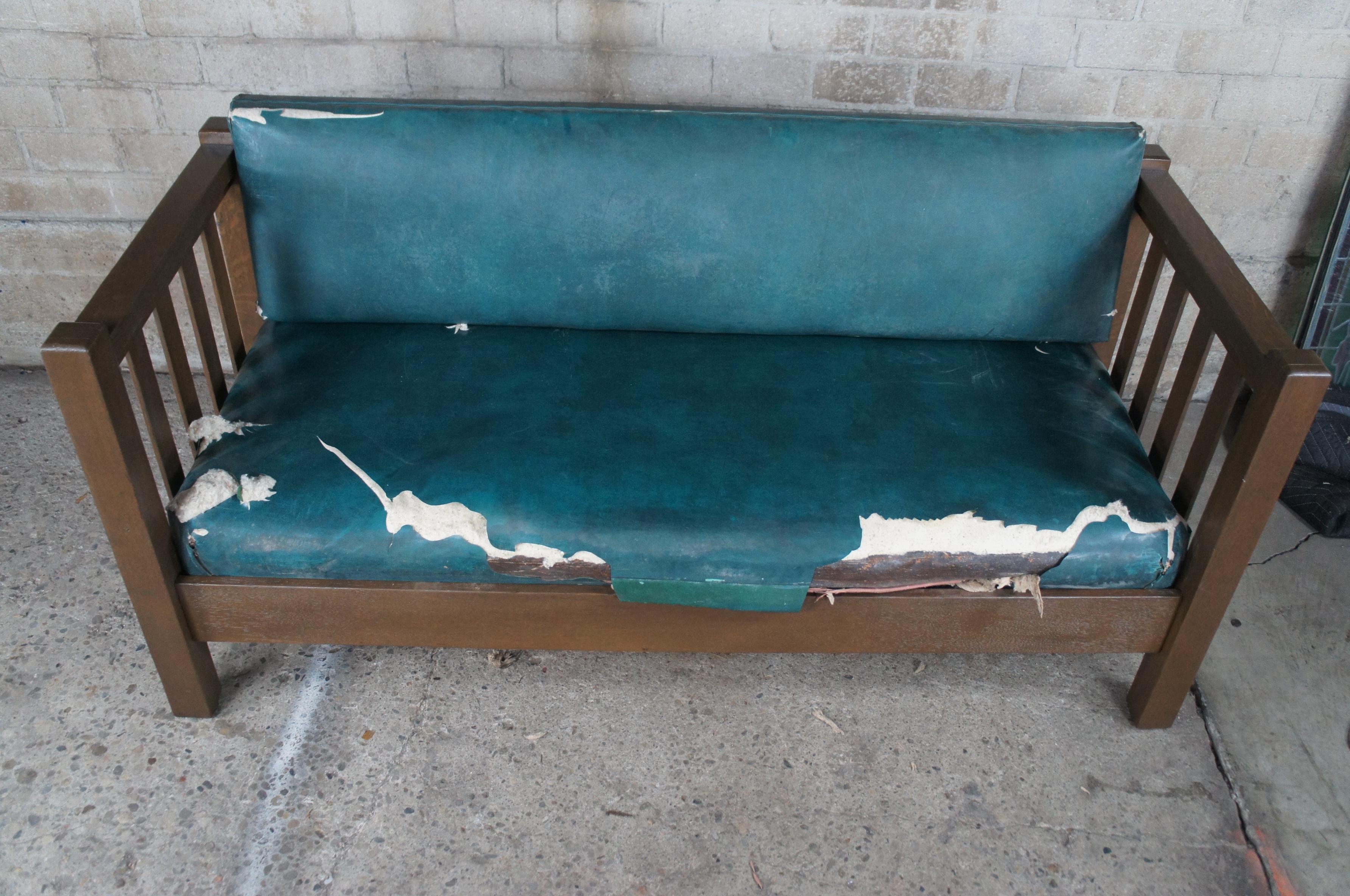Mid Century Mission Arts & Crafts Eichenholz-Sofa-Sessel mit Lattenrostlehne Craftsman 72