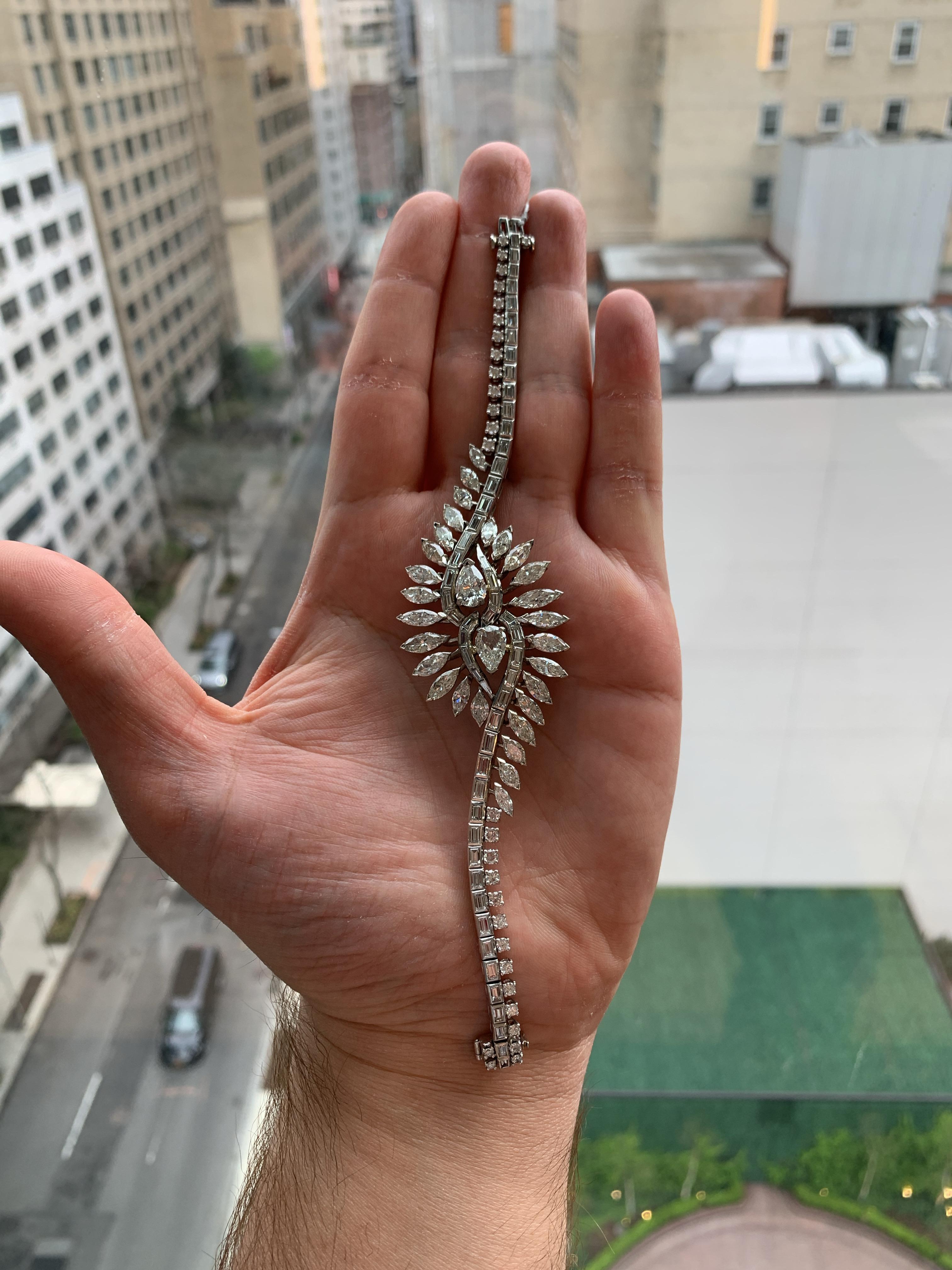 Pulsera de diamantes de talla mixta de mediados de siglo Corte pera en venta