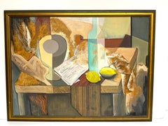 Midcentury Mixed-Media Cubist Still Life Oil on Canvas