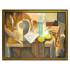 Vintage Midcentury Mixed-Media Cubist Still Life Oil on Canvas