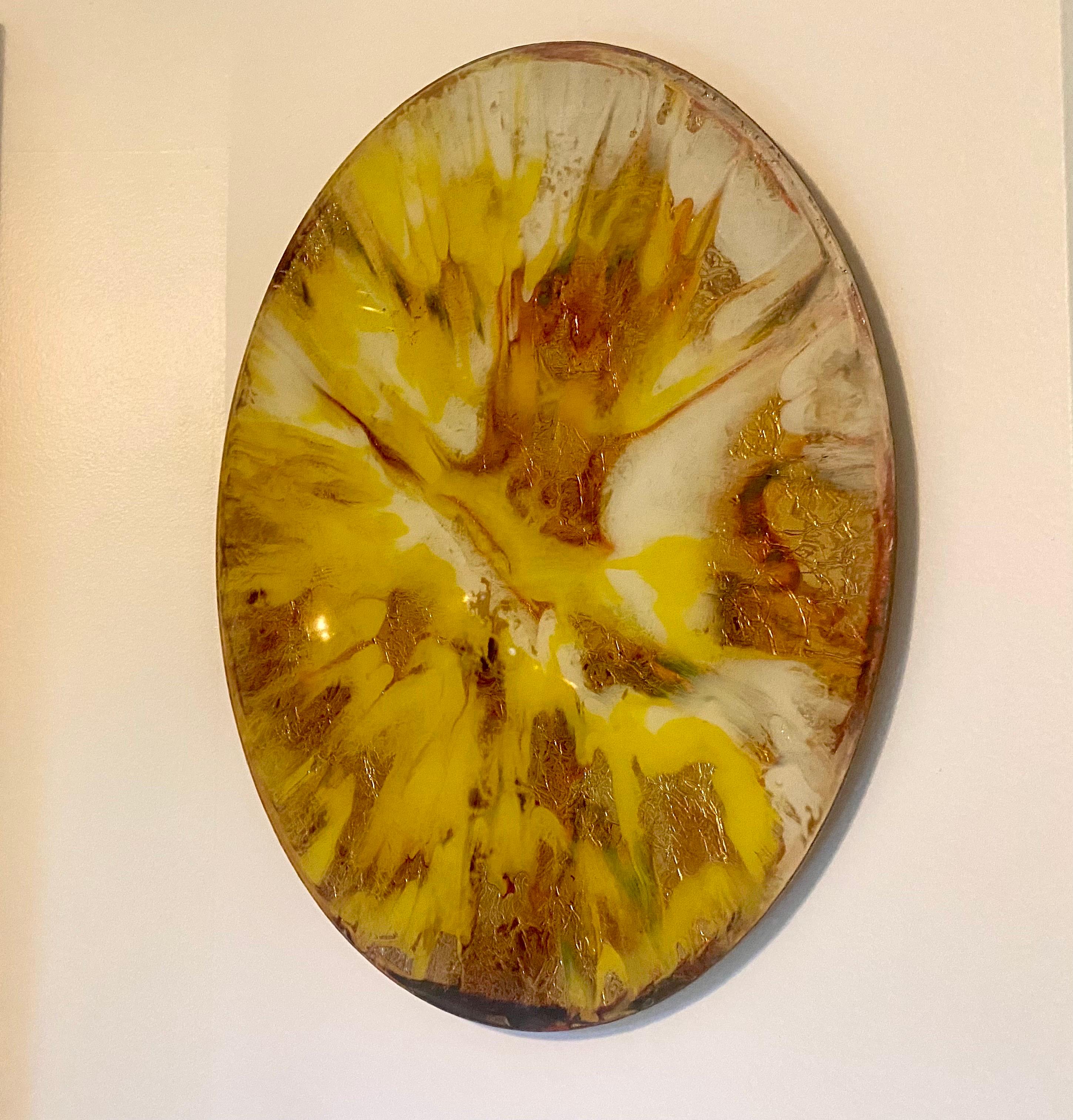 20th Century Mid-Century Mixed Media Glass Disc Wall Decoration with Gold Leaf For Sale