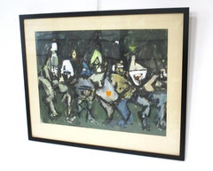Mid Century Mixed Media Painting " Jazz Concert" by Rita Wasserman