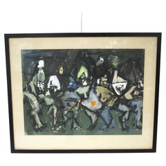 Mid Century Mixed Media Painting " Jazz Concert" by Rita Wasserman
