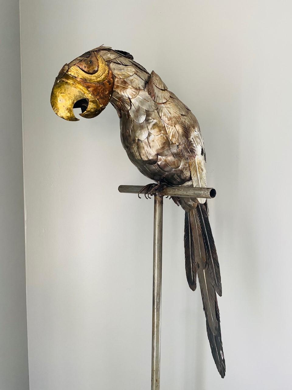 Mid-Century Mixed Metal Large Parrot Sculpture in the Style of Sergio Bustamante For Sale 5