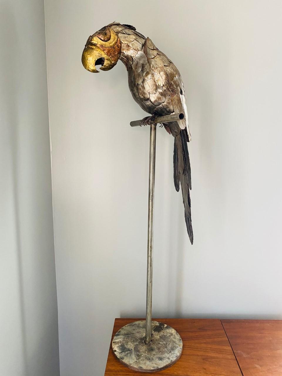 Mid-Century Mixed Metal Large Parrot Sculpture in the Style of Sergio Bustamante For Sale 6