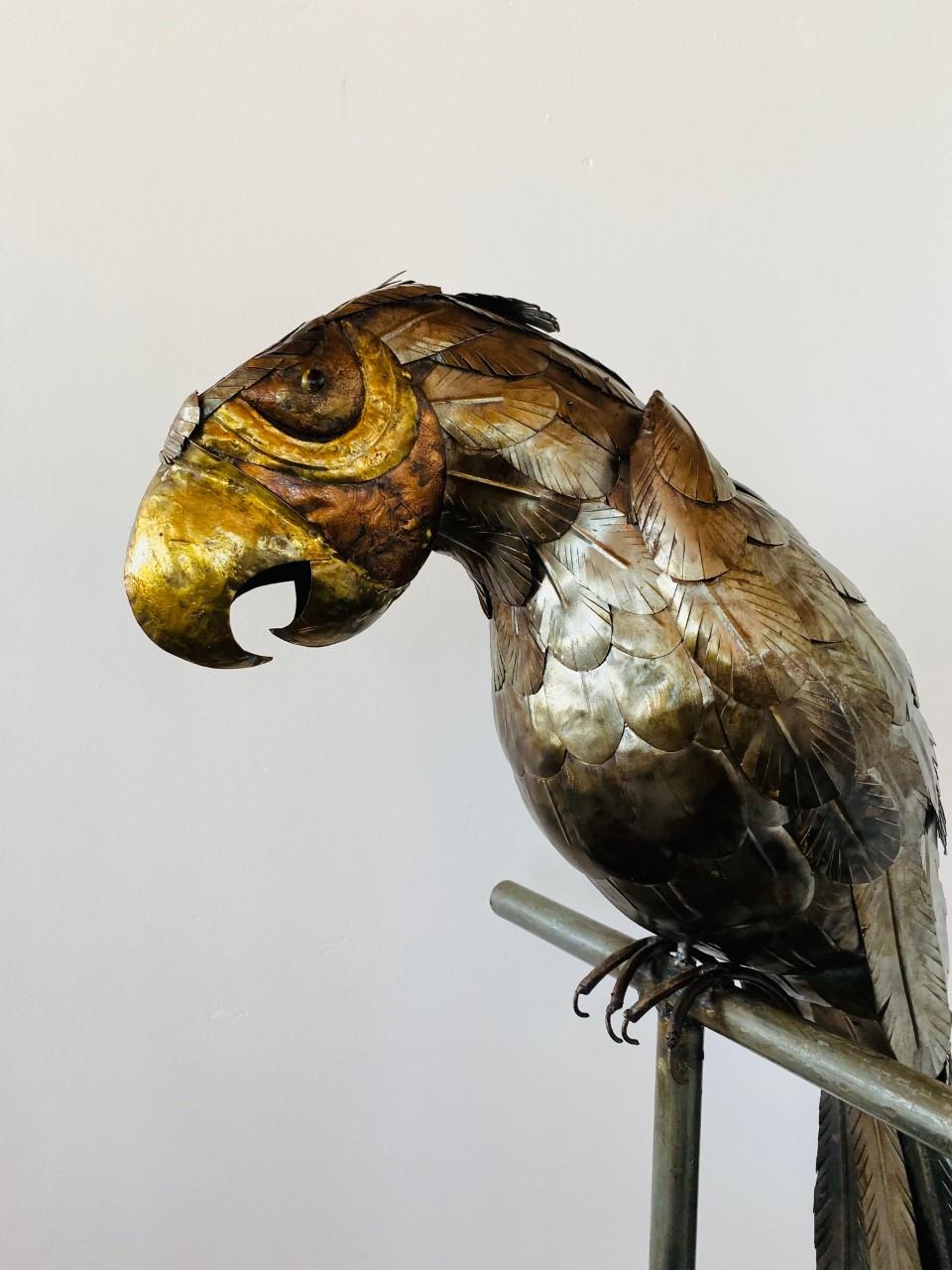 Mid-Century Modern Mid-Century Mixed Metal Large Parrot Sculpture in the Style of Sergio Bustamante For Sale